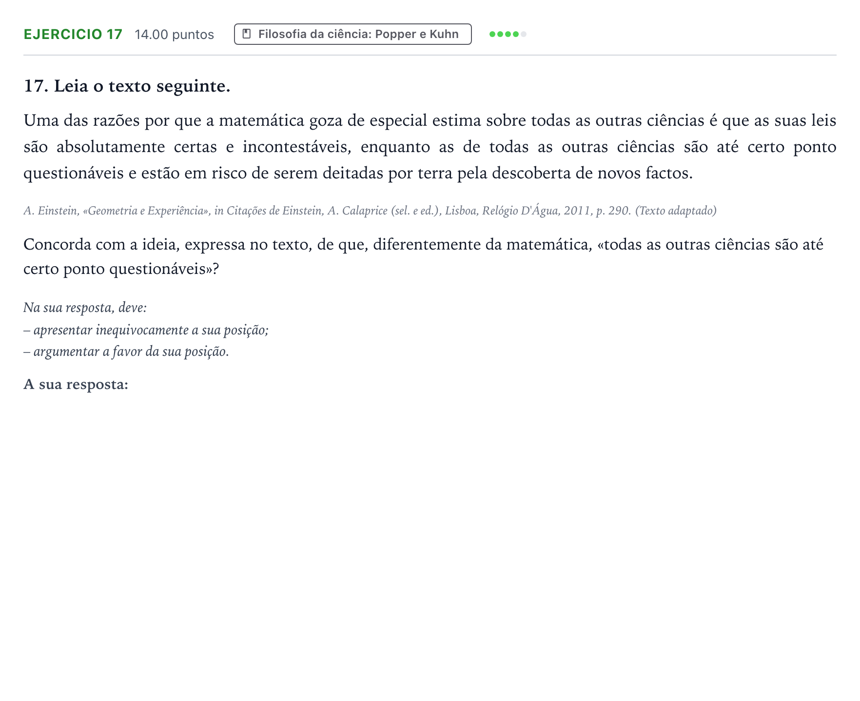 Enunciado: Exercício 17 · Exame Nacional Filosofia Época especial 2026