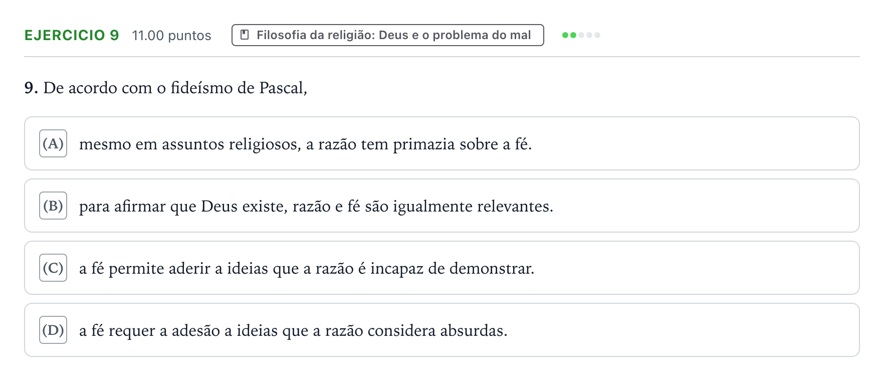 Enunciado: Exercício 9 · Exame Nacional Filosofia Época especial 2026