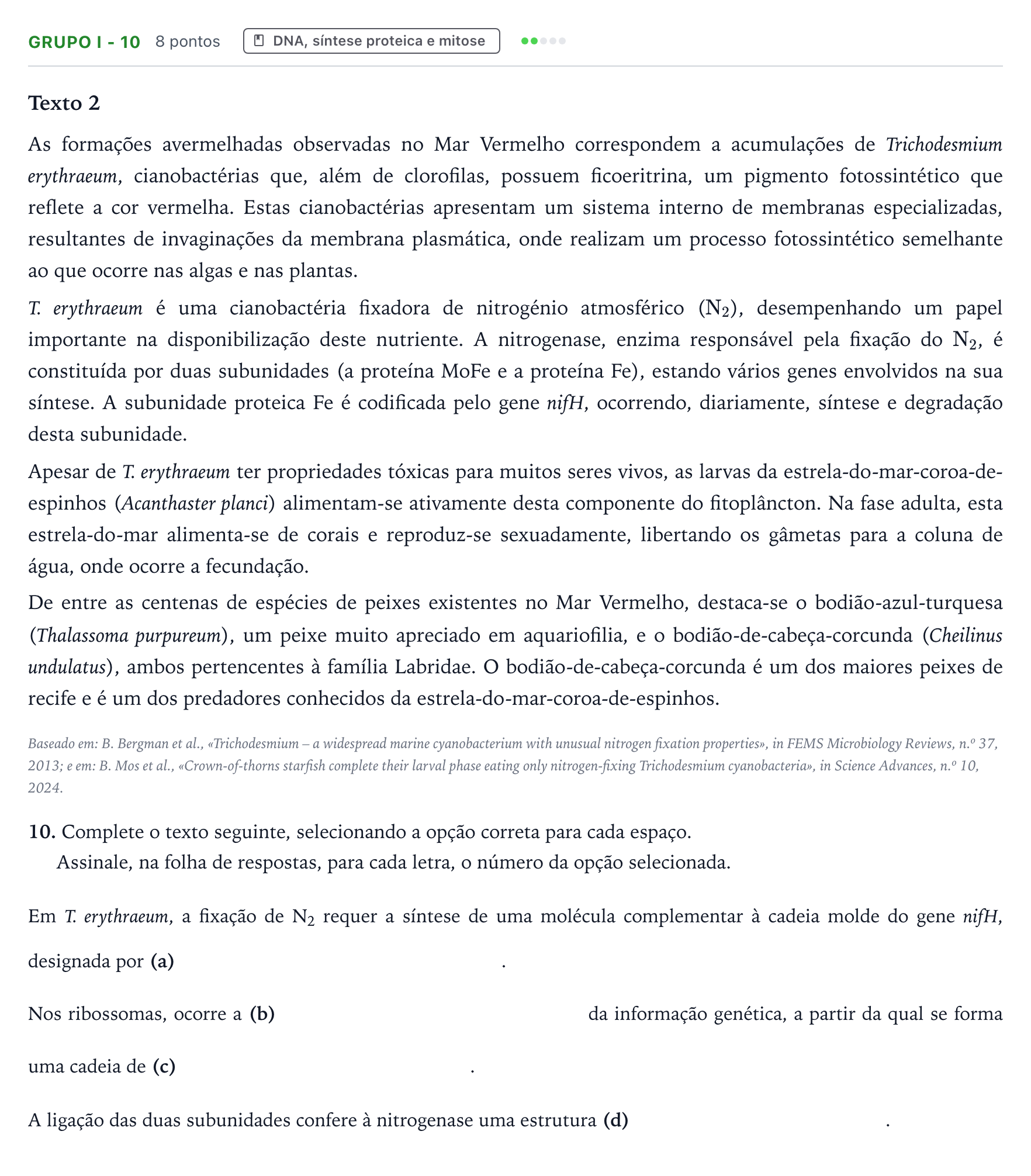 Enunciado: Grupo I - 10 · Exame Nacional Biologia e Geologia 1.ª fase 2026