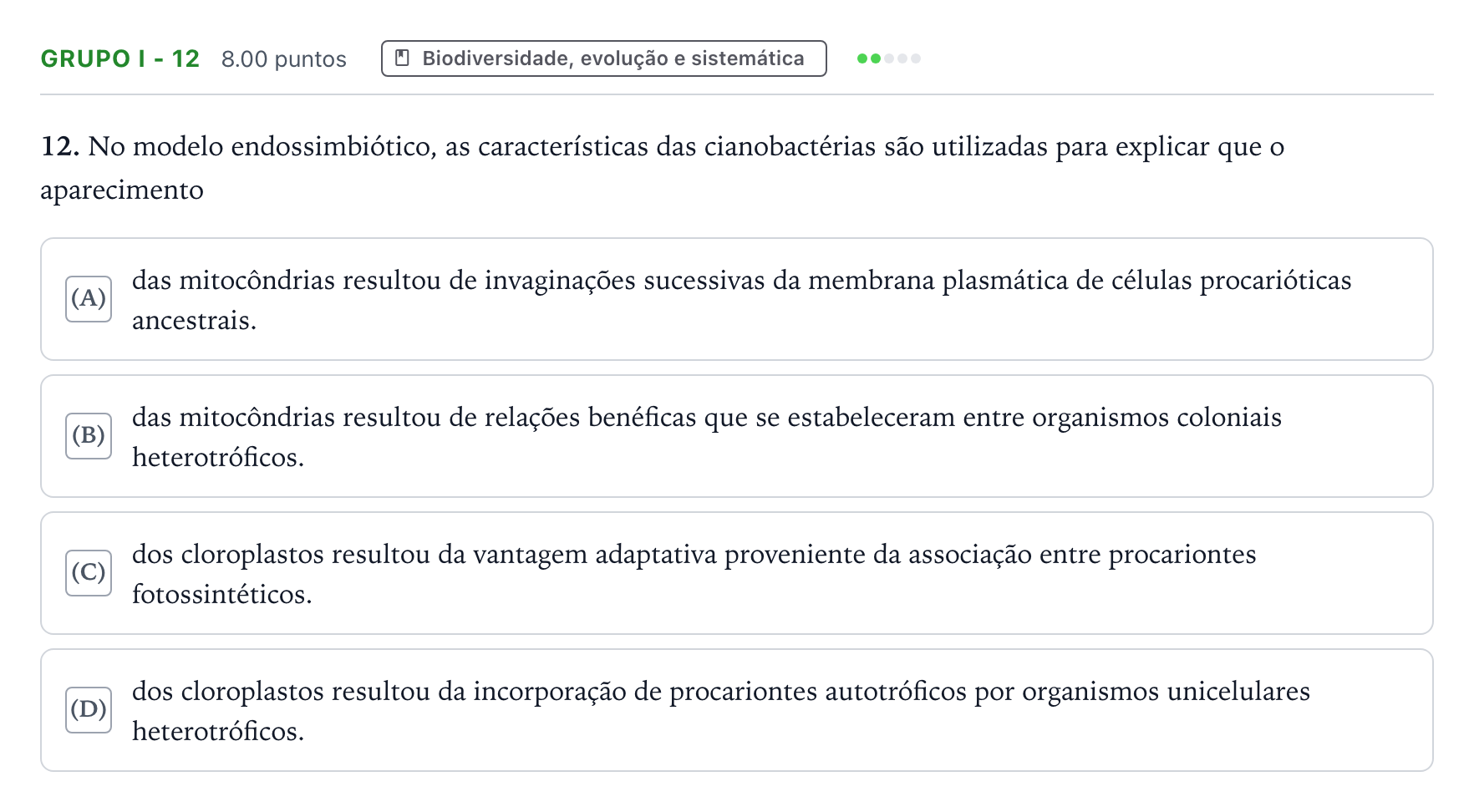 Enunciado: Grupo I - 12 · Exame Nacional Biologia e Geologia 1.ª fase 2026