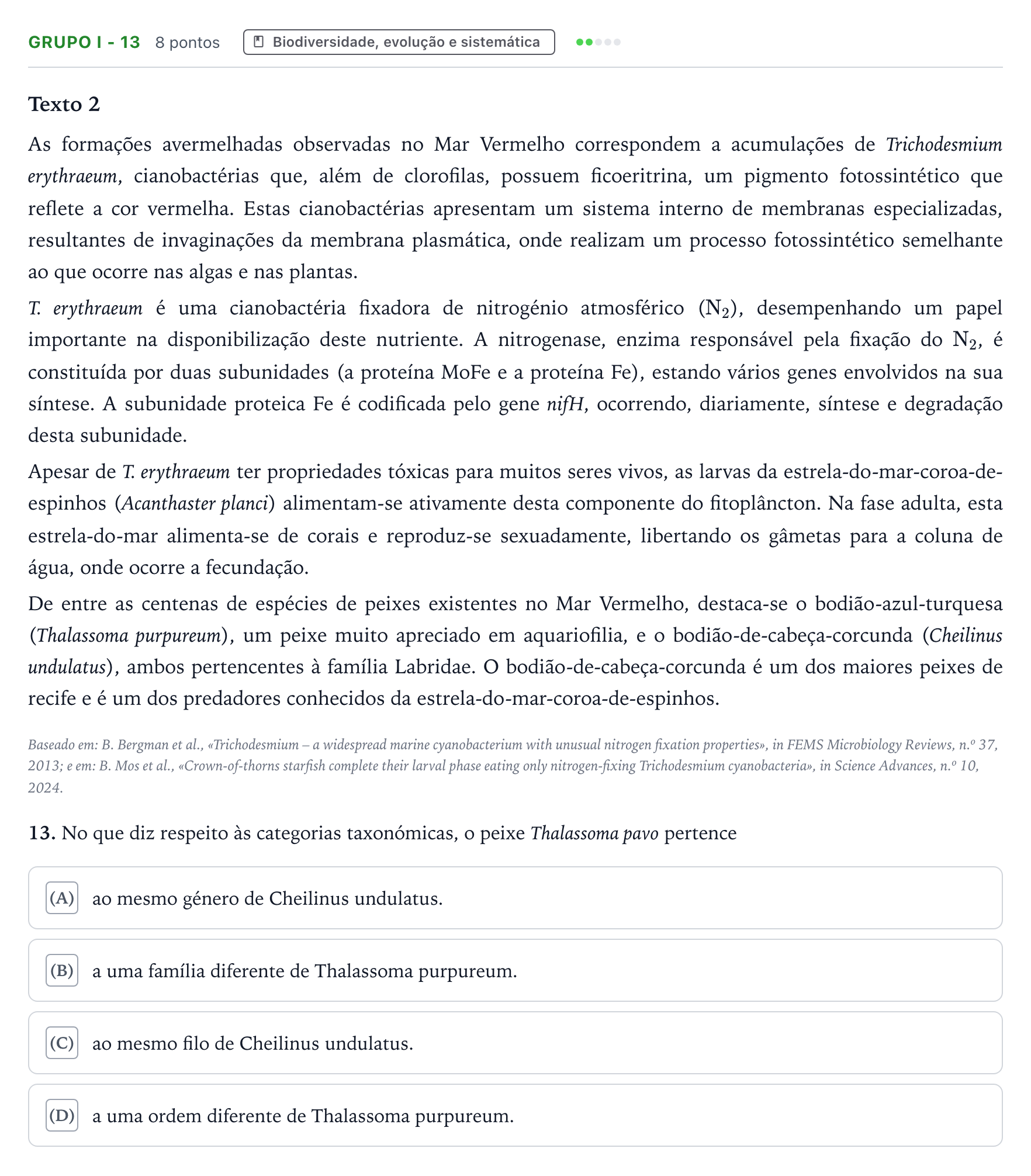 Enunciado: Grupo I - 13 · Exame Nacional Biologia e Geologia 1.ª fase 2026