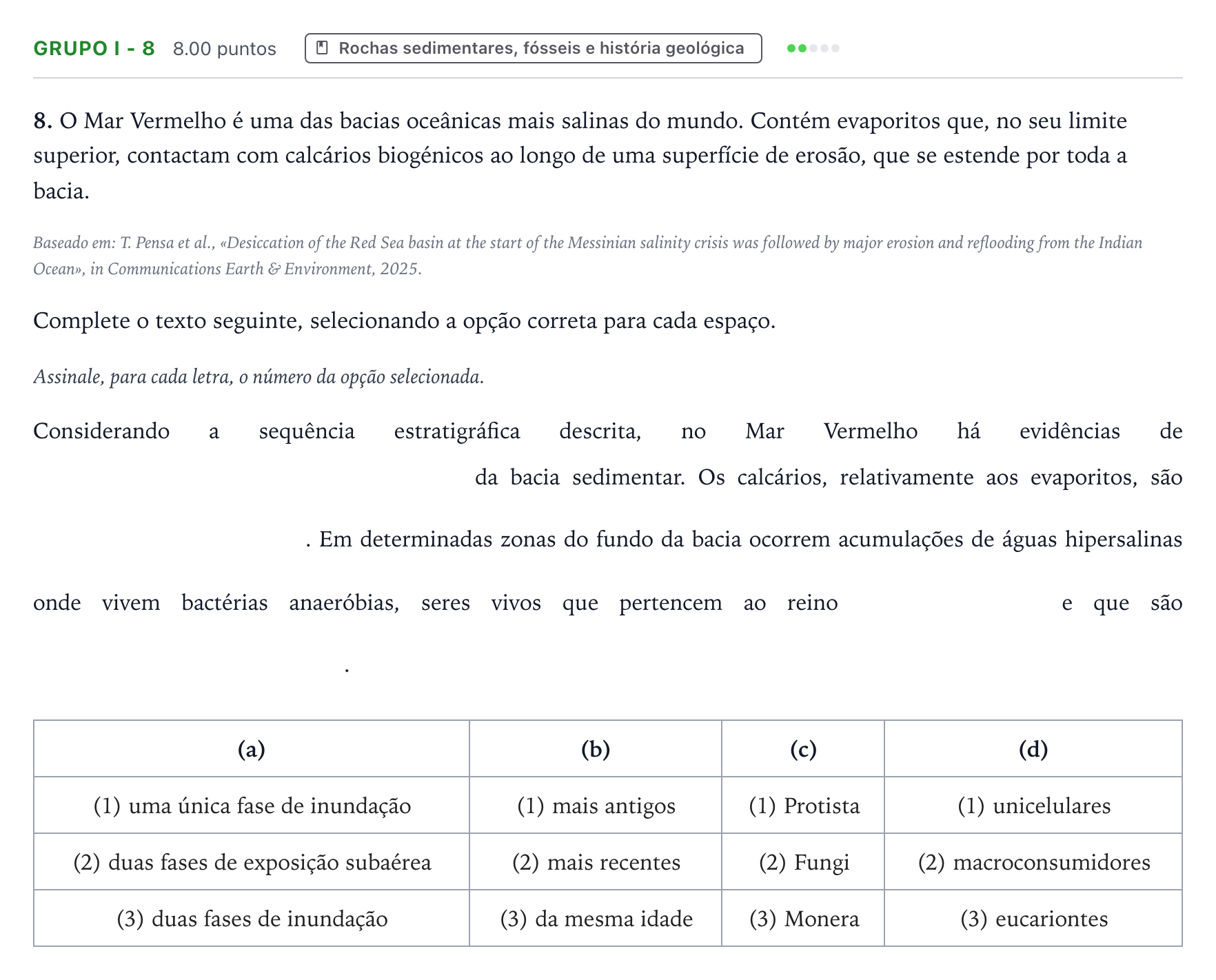 Enunciado: Grupo I - 8 · Exame Nacional Biologia e Geologia 1.ª fase 2026