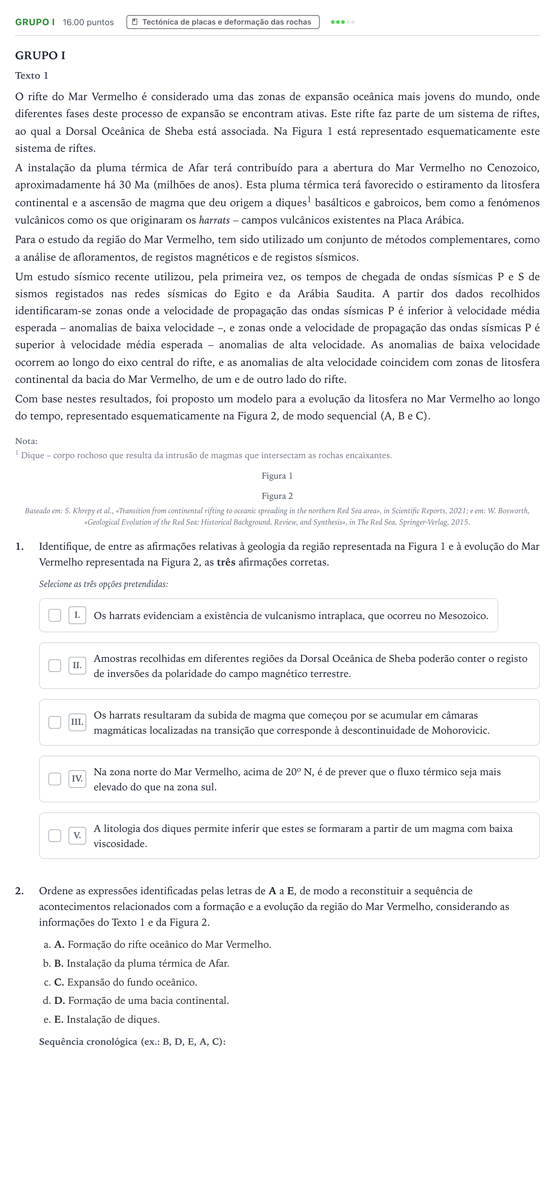 Enunciado: Grupo I · Exame Nacional Biologia e Geologia 1.ª fase 2026