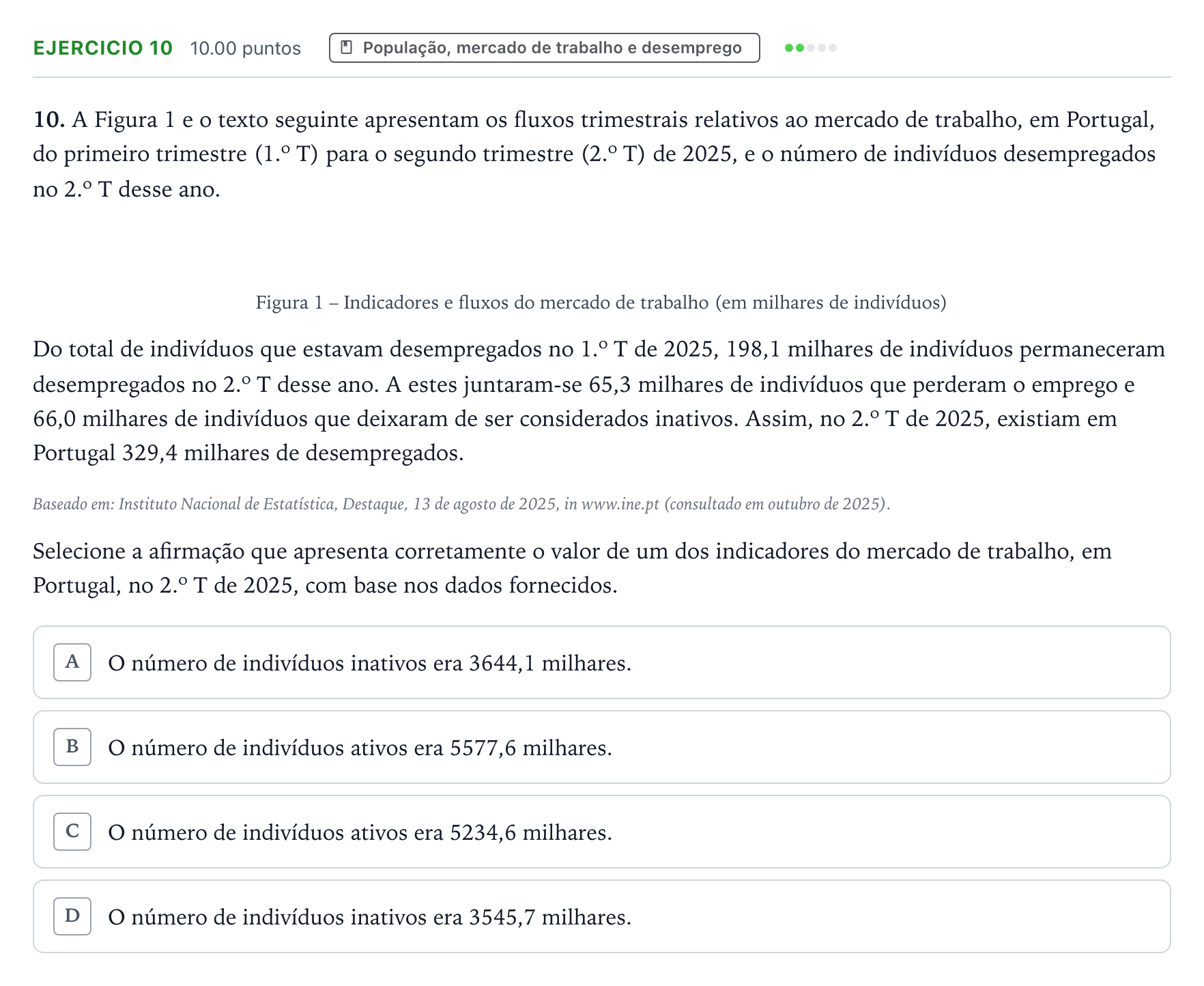 Enunciado: Exercício 10 · Exame Nacional Economia A 1.ª fase 2026