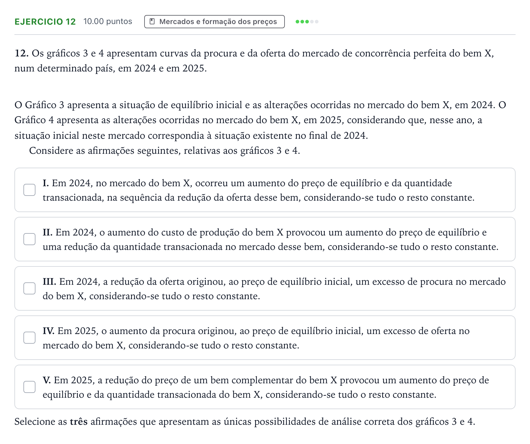 Enunciado: Exercício 12 · Exame Nacional Economia A 1.ª fase 2026