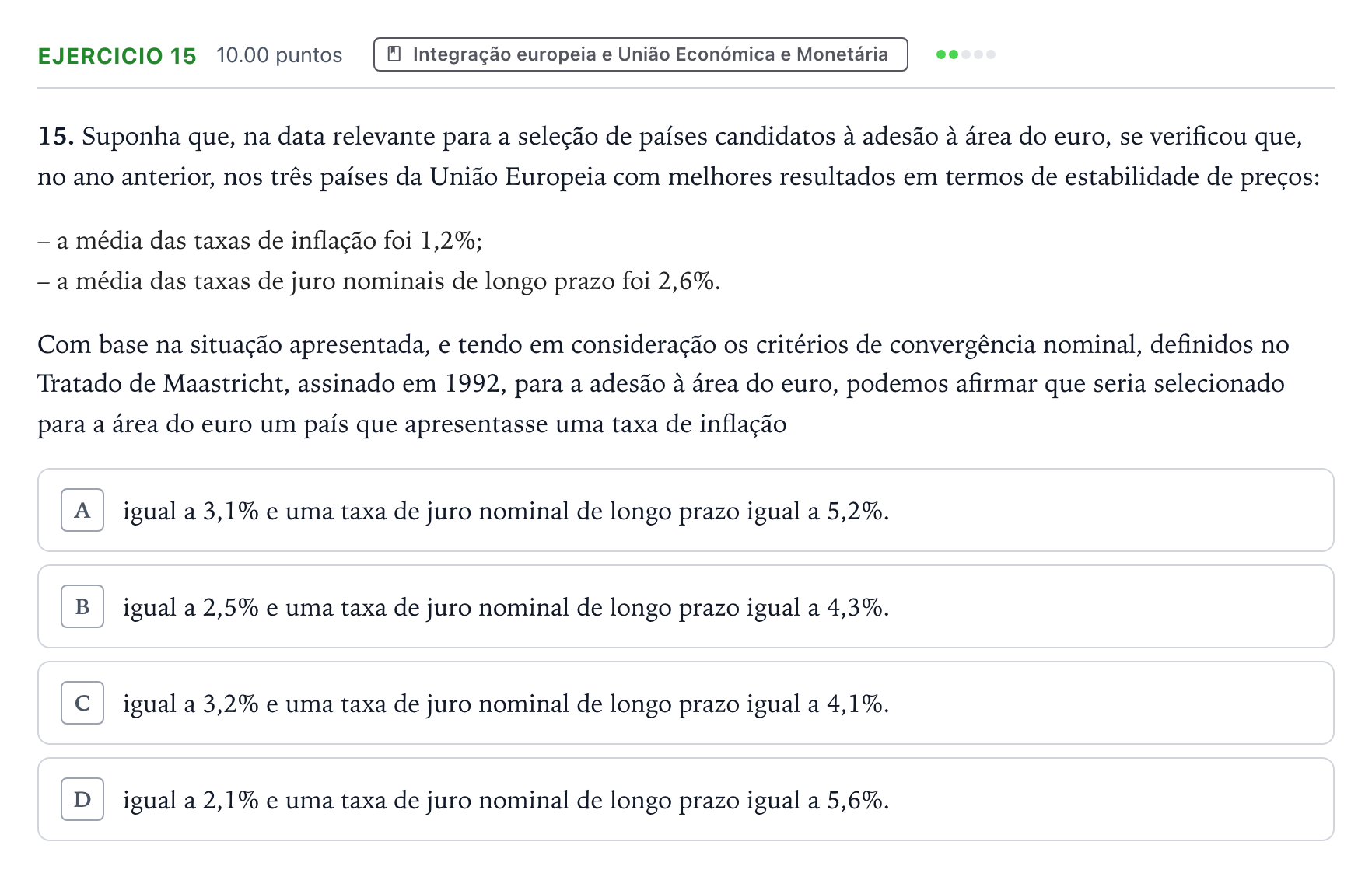 Enunciado: Exercício 15 · Exame Nacional Economia A 1.ª fase 2026