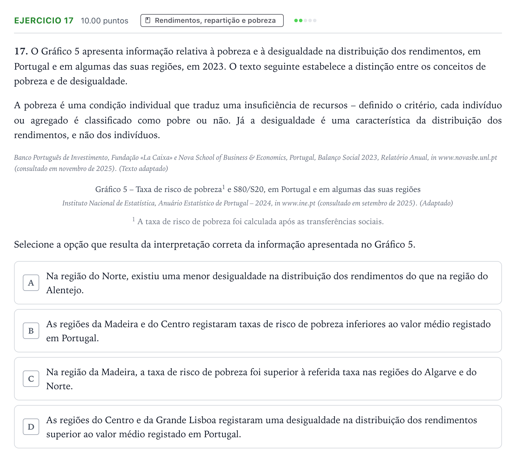 Enunciado: Exercício 17 · Exame Nacional Economia A 1.ª fase 2026