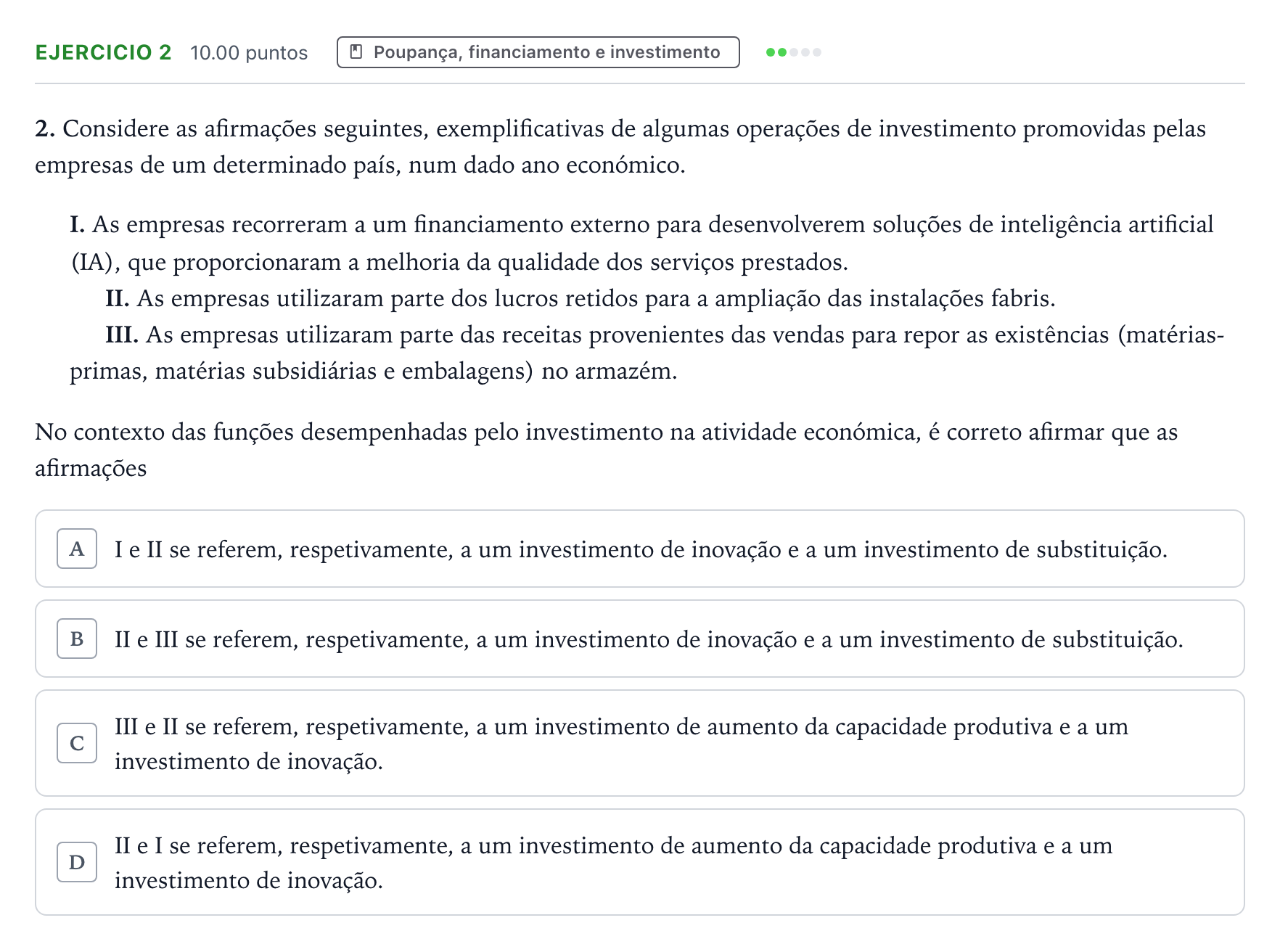 Enunciado: Exercício 2 · Exame Nacional Economia A 1.ª fase 2026