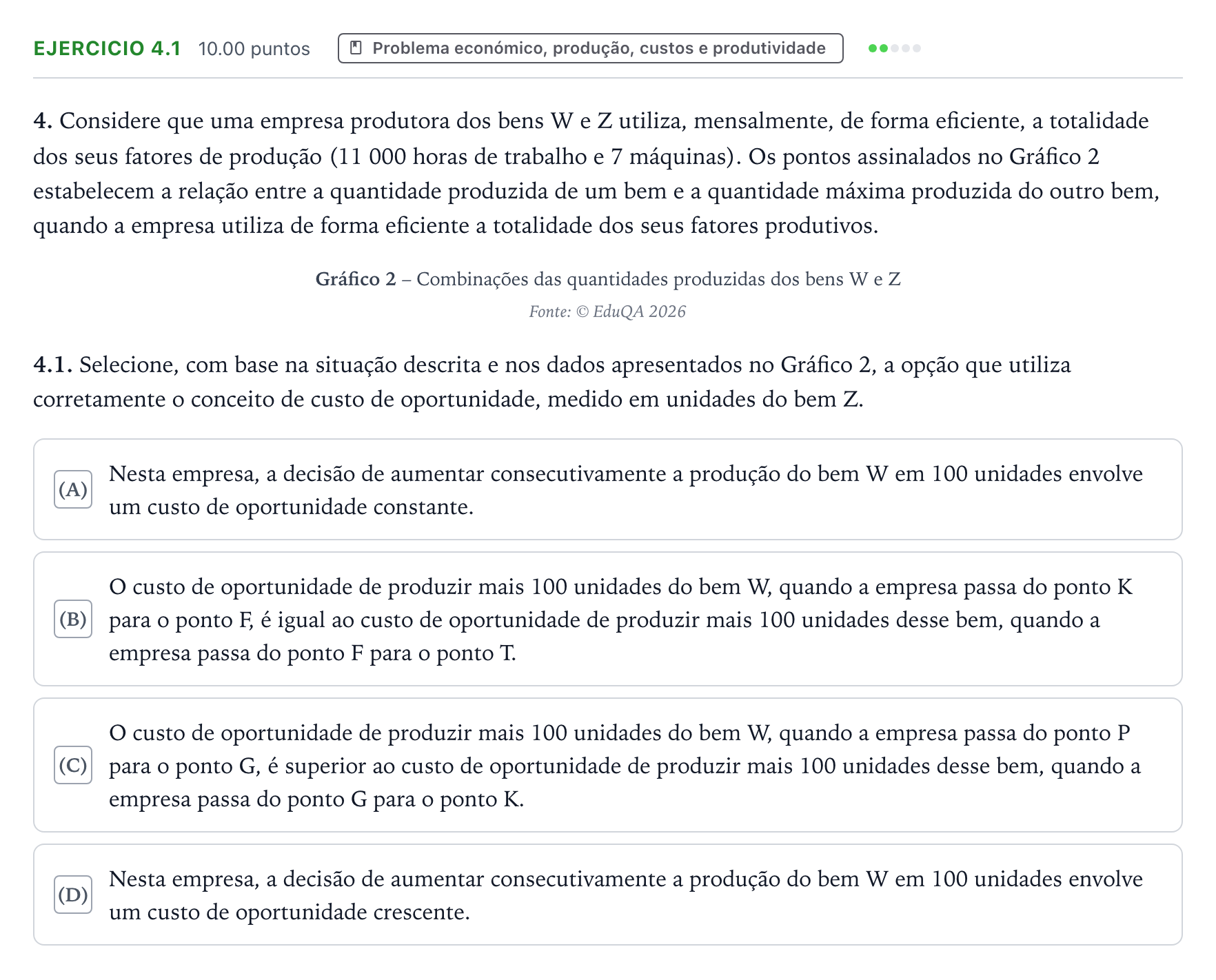 Enunciado: Exercício 4.1 · Exame Nacional Economia A 1.ª fase 2026