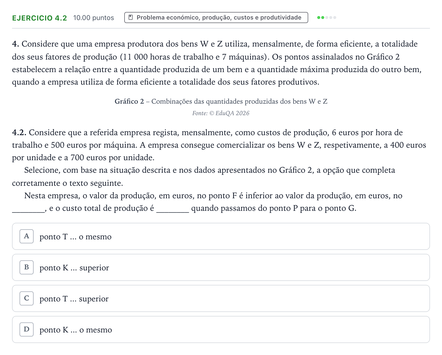Enunciado: Exercício 4.2 · Exame Nacional Economia A 1.ª fase 2026