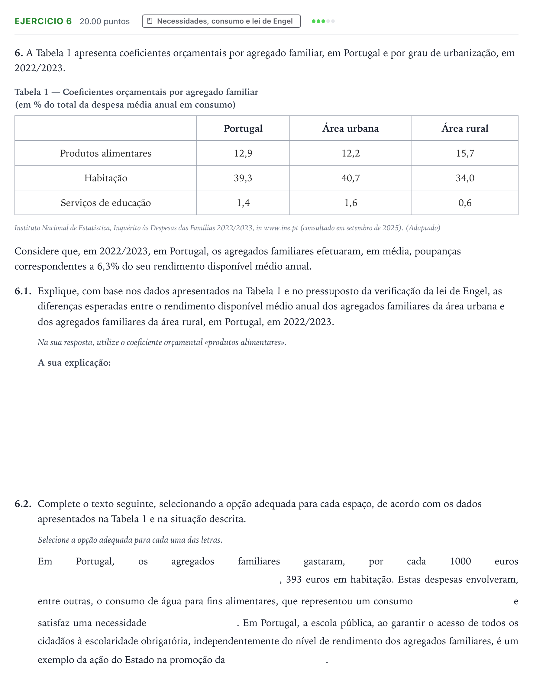 Enunciado: Exercício 6 · Exame Nacional Economia A 1.ª fase 2026