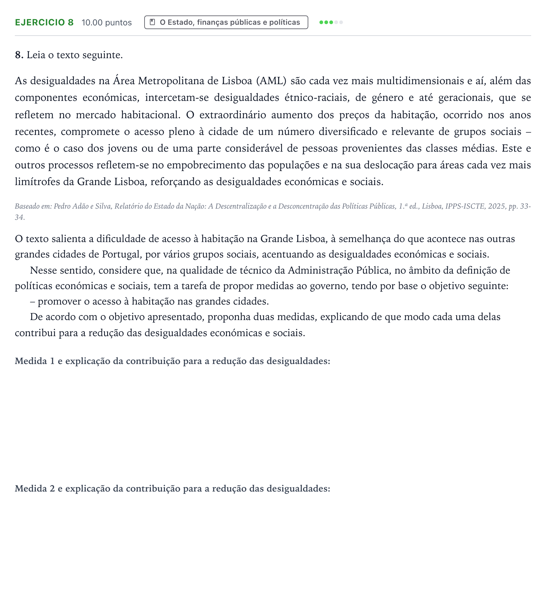 Enunciado: Exercício 8 · Exame Nacional Economia A 1.ª fase 2026