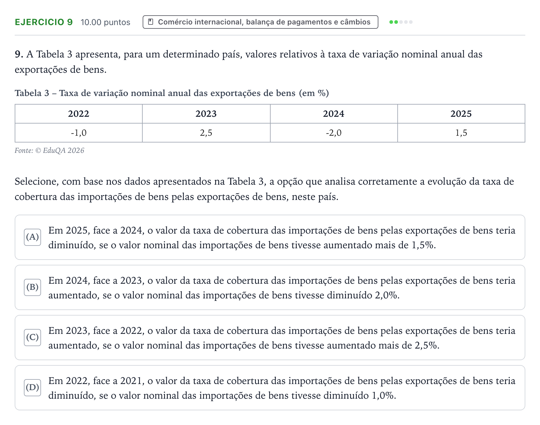 Enunciado: Exercício 9 · Exame Nacional Economia A 1.ª fase 2026