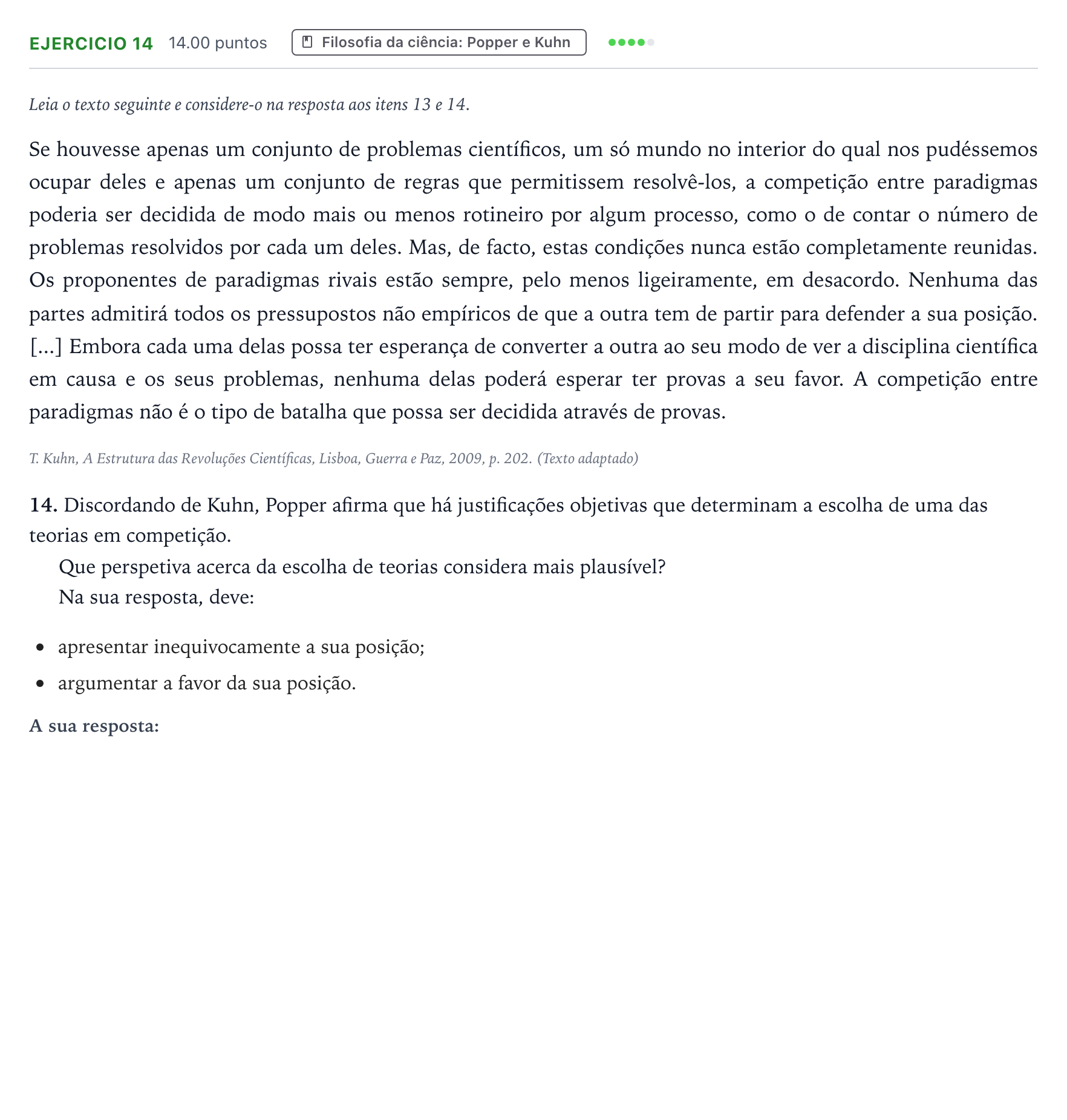 Enunciado: Exercício 14 · Exame Nacional Filosofia 1.ª fase 2026