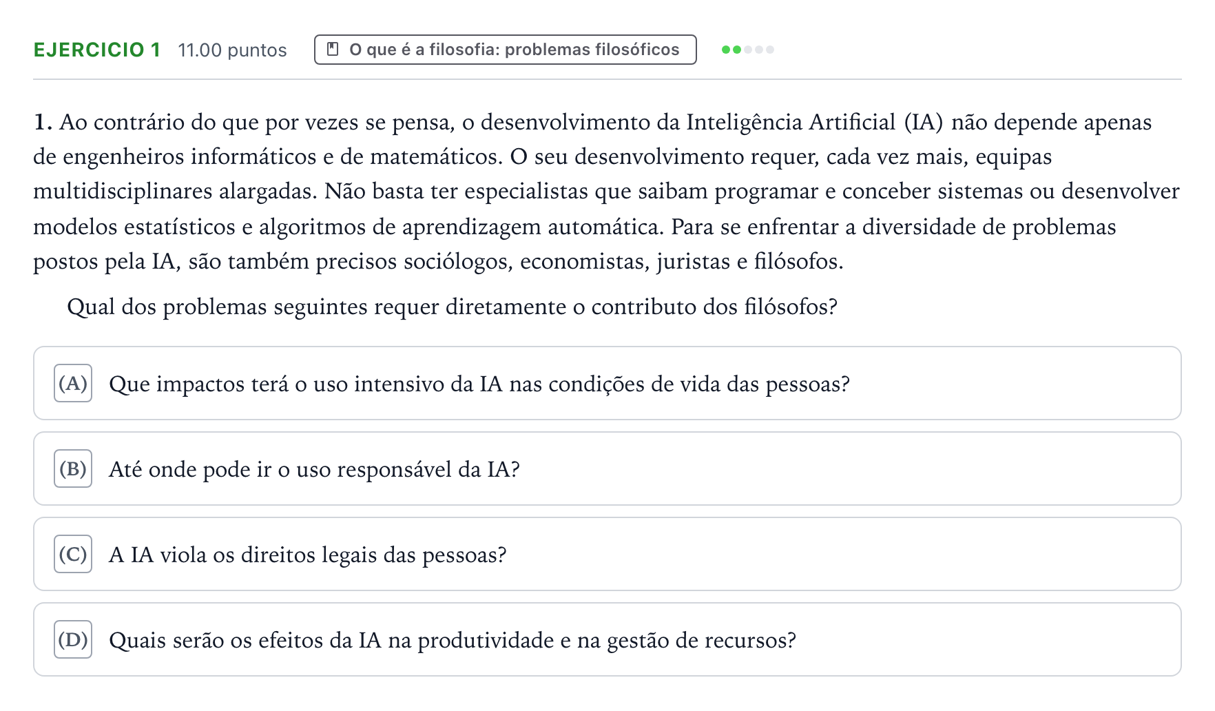 Enunciado: Exercício 1 · Exame Nacional Filosofia 1.ª fase 2026