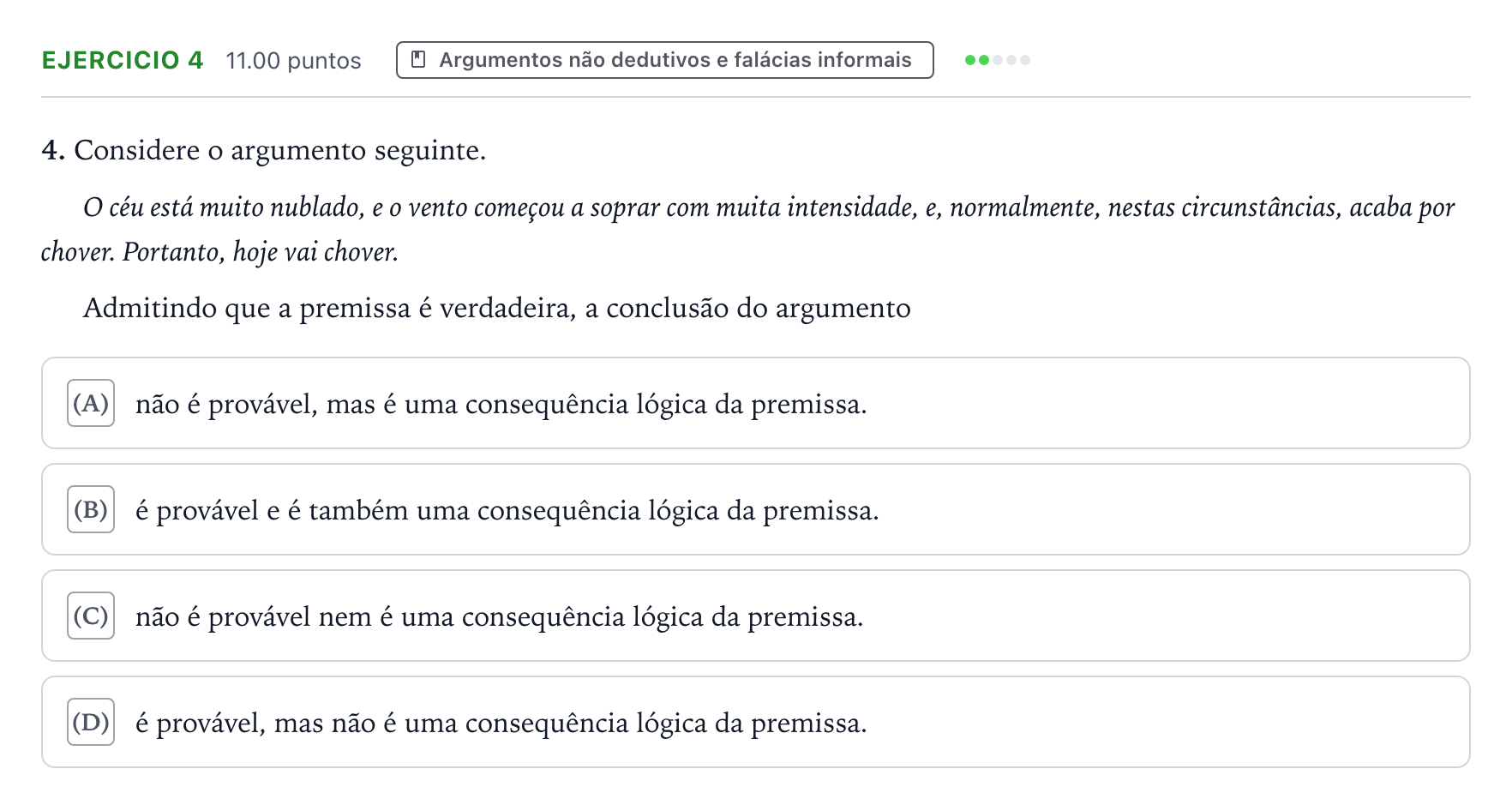 Enunciado: Exercício 4 · Exame Nacional Filosofia 1.ª fase 2026