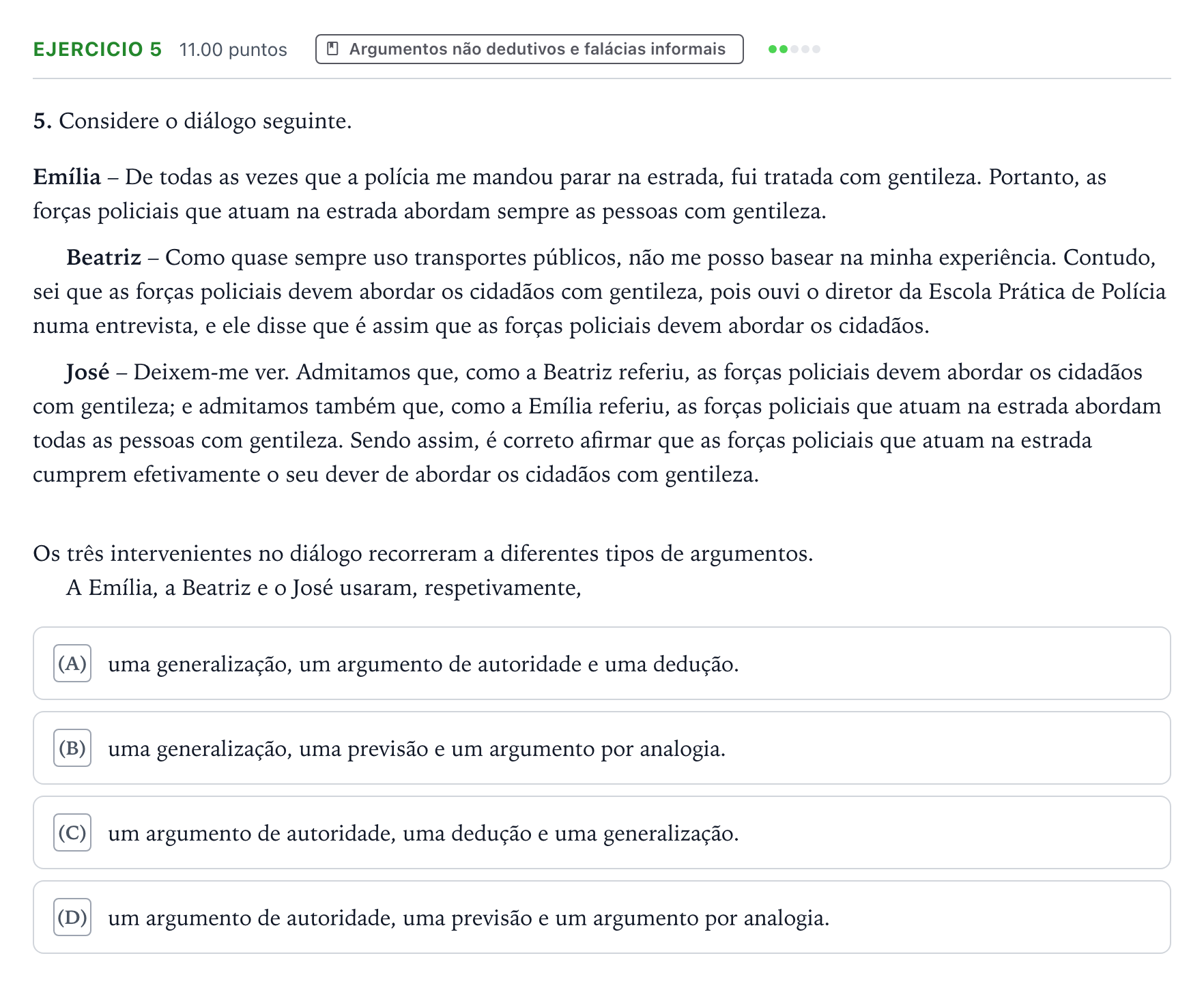 Enunciado: Exercício 5 · Exame Nacional Filosofia 1.ª fase 2026