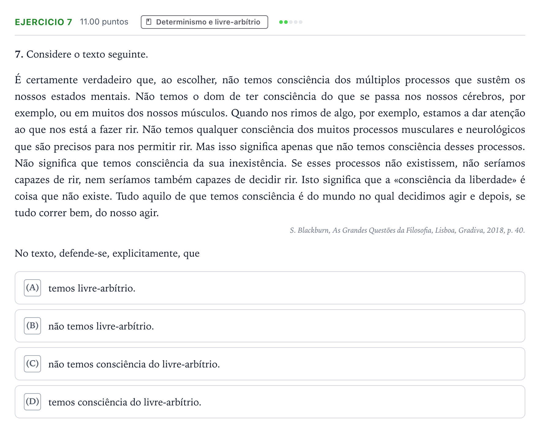 Enunciado: Exercício 7 · Exame Nacional Filosofia 1.ª fase 2026