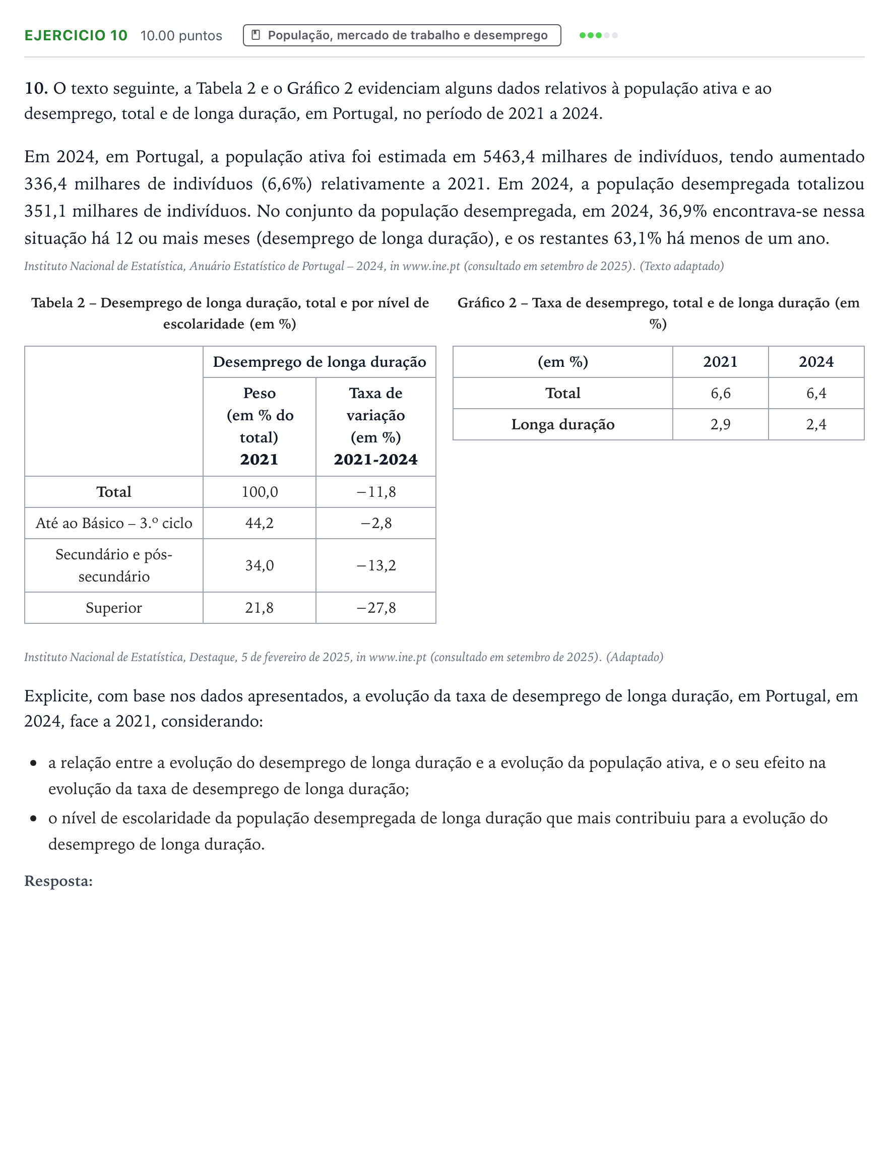 Enunciado: Exercício 10 · Exame Nacional Economia A 2.ª fase 2026