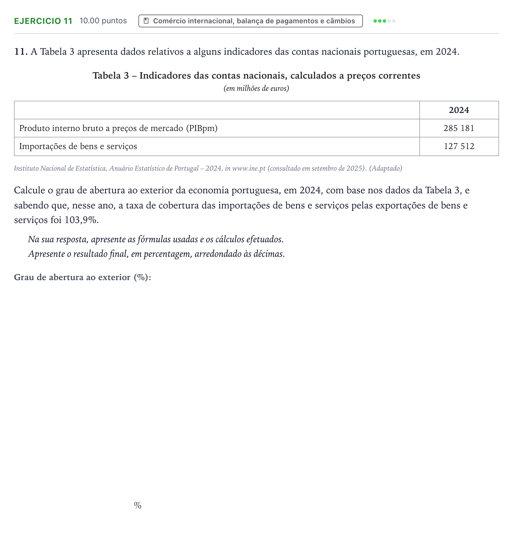 Enunciado: Exercício 11 · Exame Nacional Economia A 2.ª fase 2026