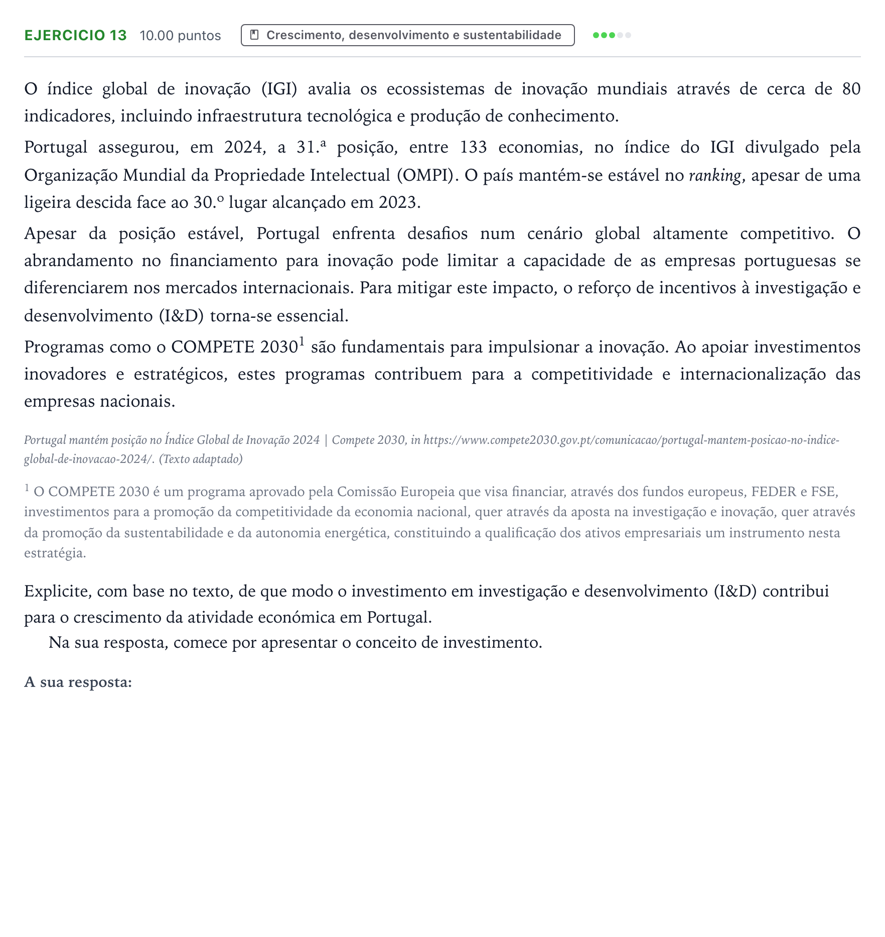 Enunciado: Exercício 13 · Exame Nacional Economia A 2.ª fase 2026