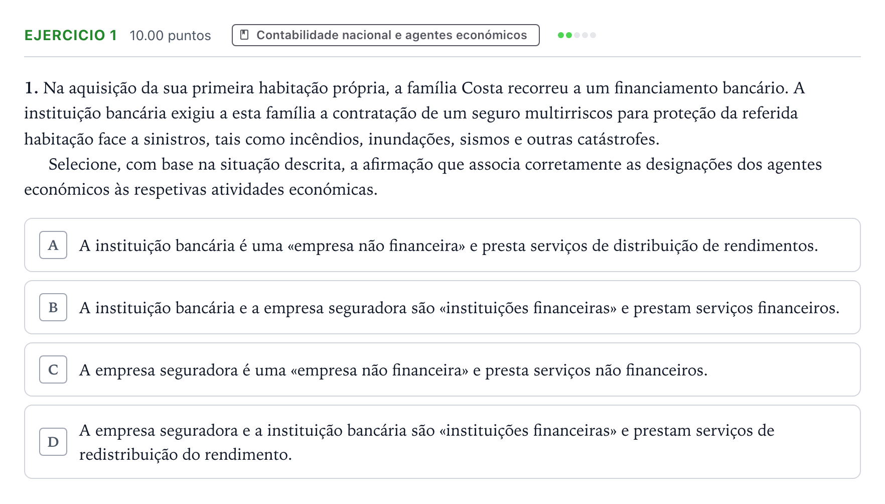 Enunciado: Exercício 1 · Exame Nacional Economia A 2.ª fase 2026
