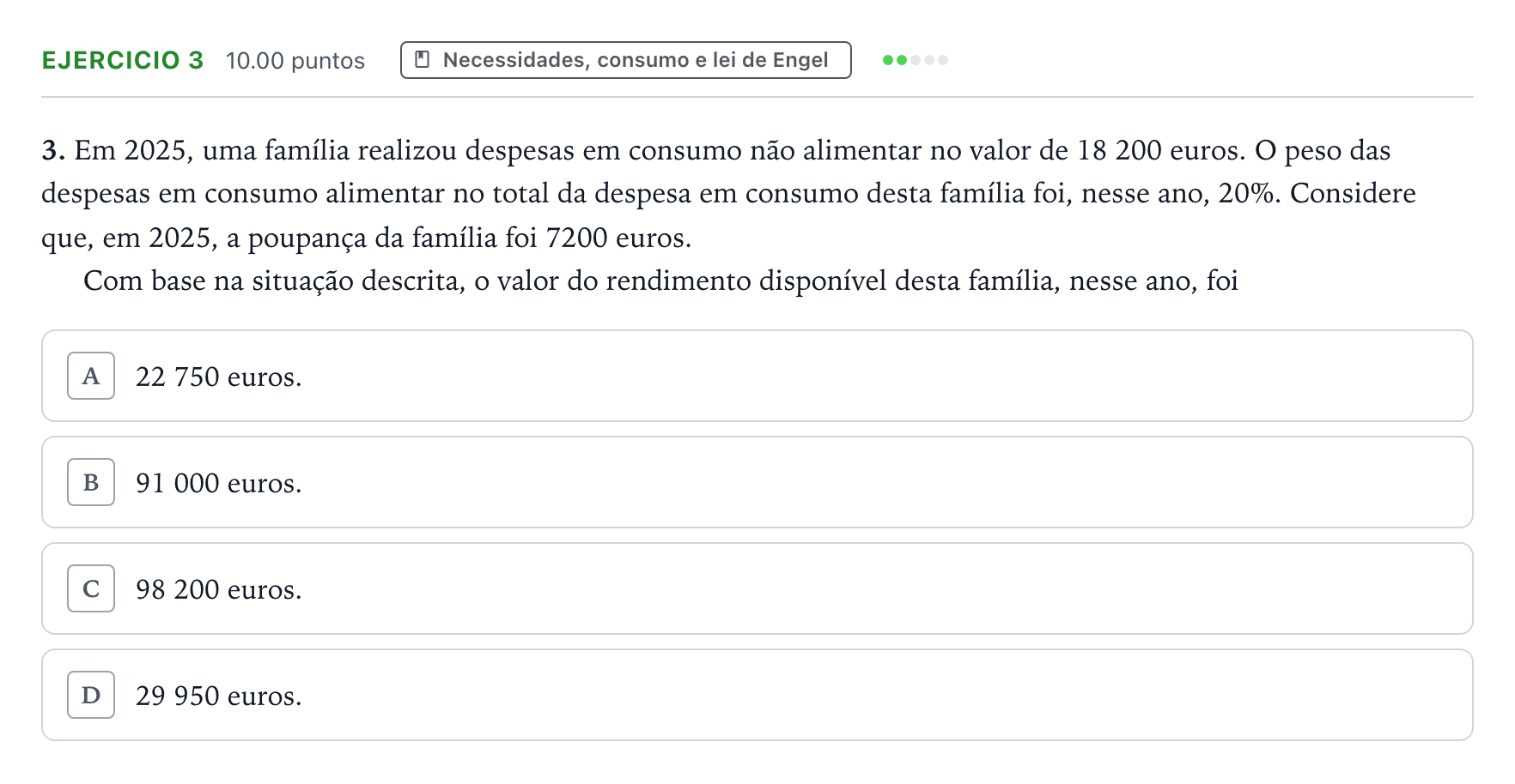 Enunciado: Exercício 3 · Exame Nacional Economia A 2.ª fase 2026