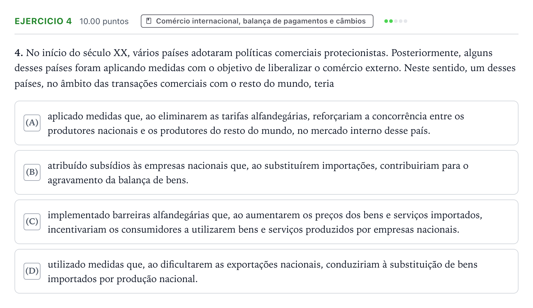 Enunciado: Exercício 4 · Exame Nacional Economia A 2.ª fase 2026