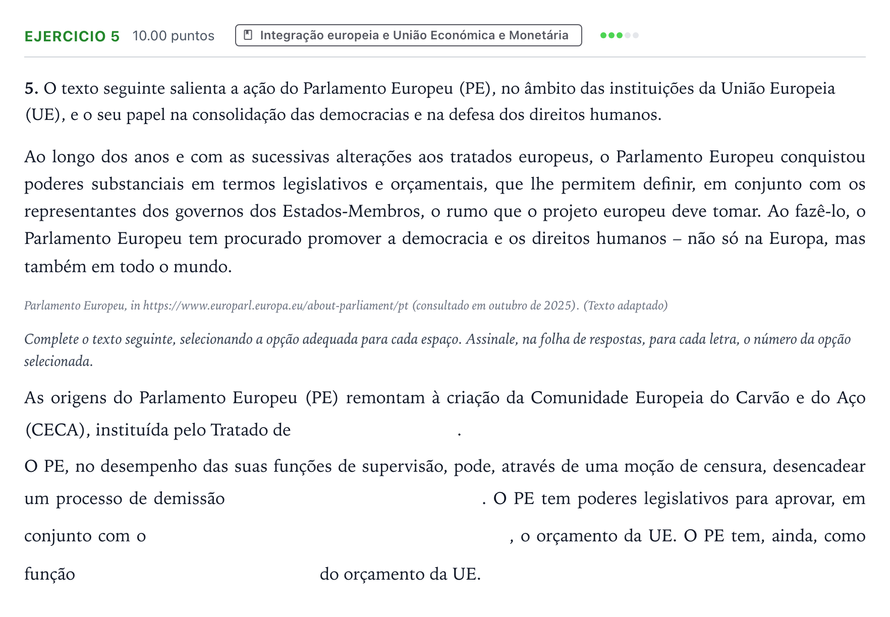 Enunciado: Exercício 5 · Exame Nacional Economia A 2.ª fase 2026