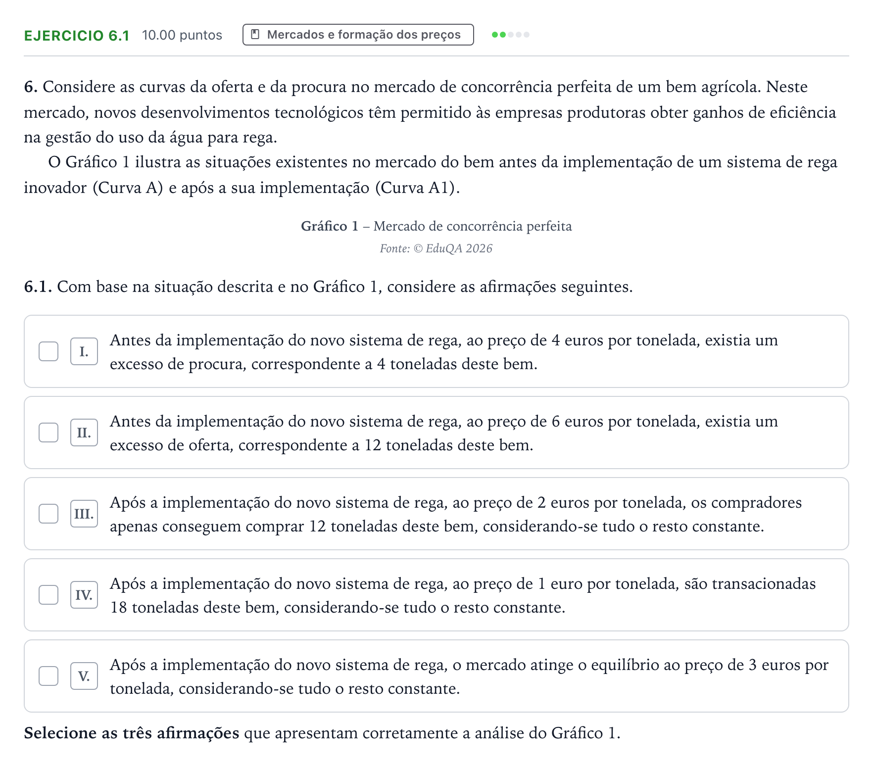 Enunciado: Exercício 6.1 · Exame Nacional Economia A 2.ª fase 2026