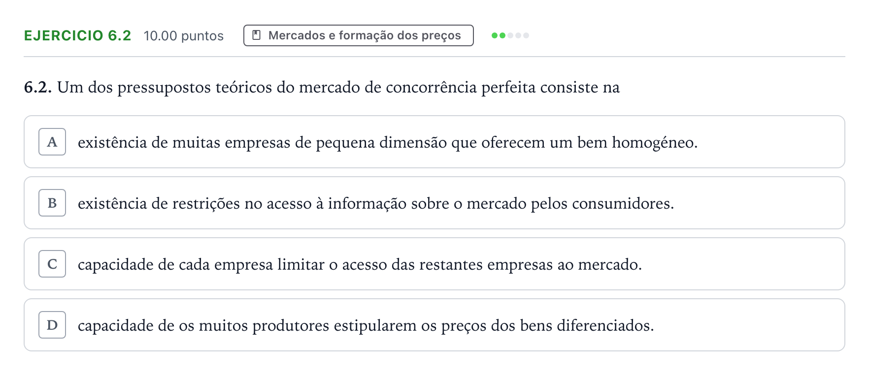 Enunciado: Exercício 6.2 · Exame Nacional Economia A 2.ª fase 2026