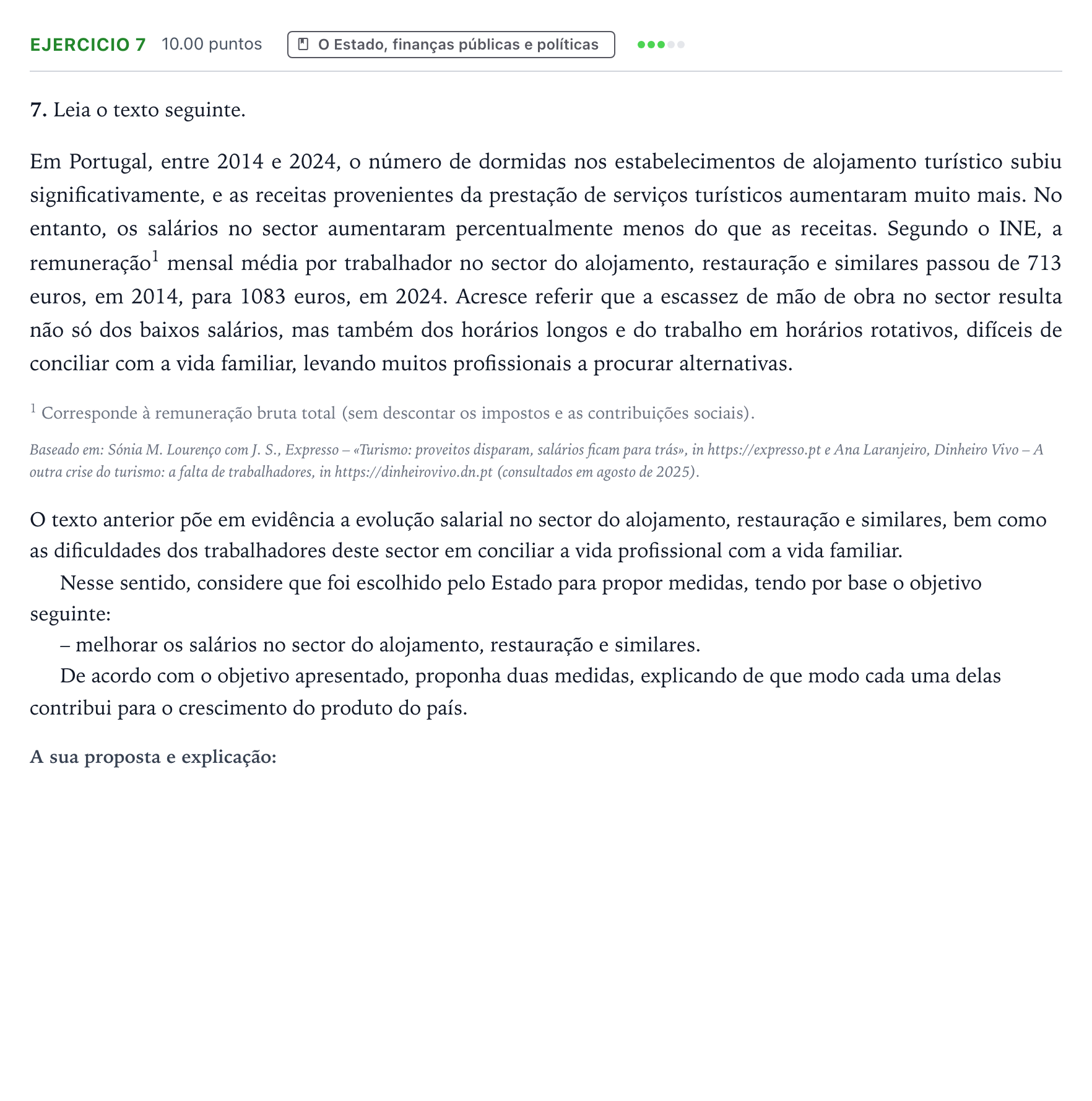 Enunciado: Exercício 7 · Exame Nacional Economia A 2.ª fase 2026