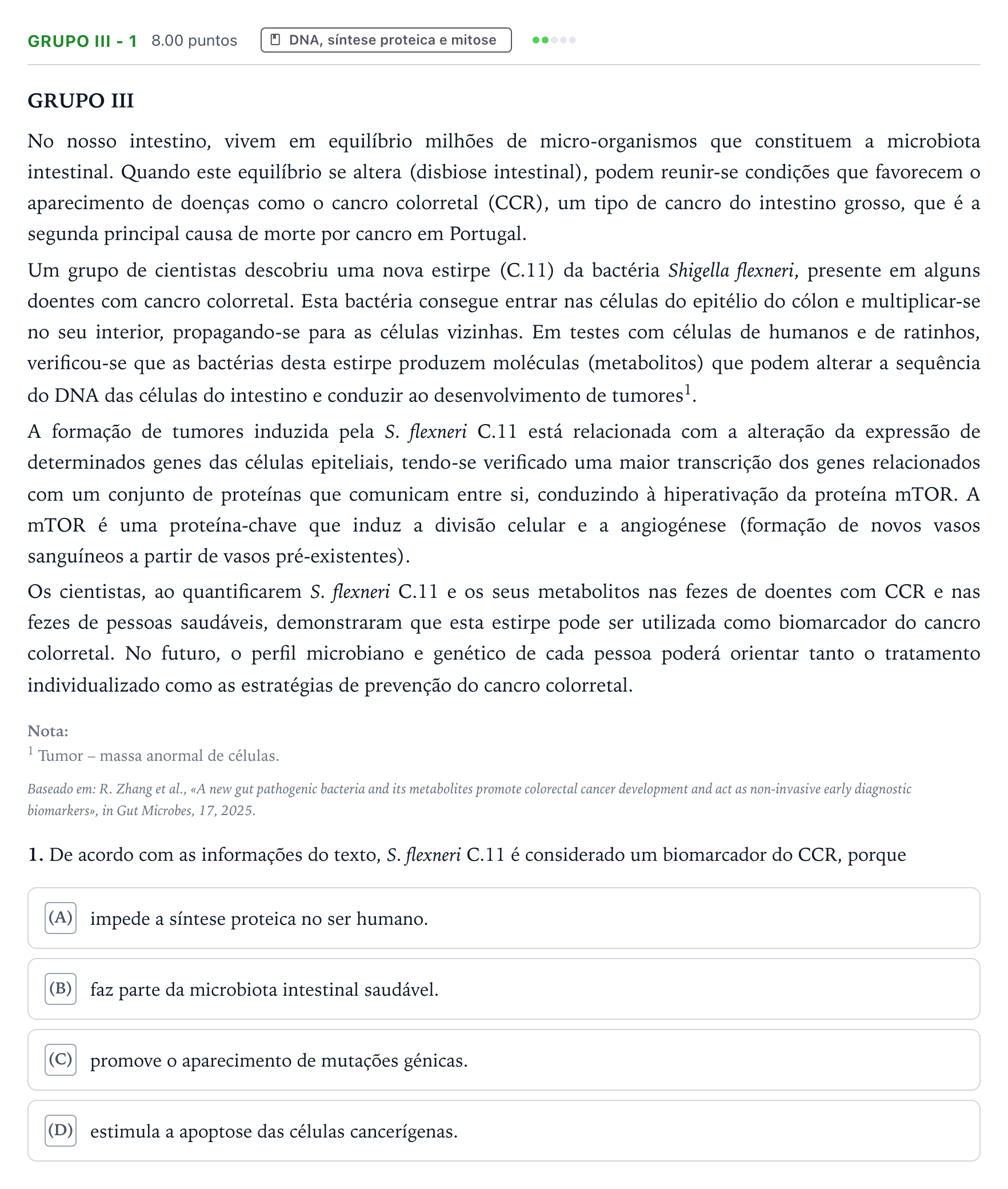 Enunciado: Grupo III - 1 · Exame Nacional Biologia e Geologia 2.ª fase 2026