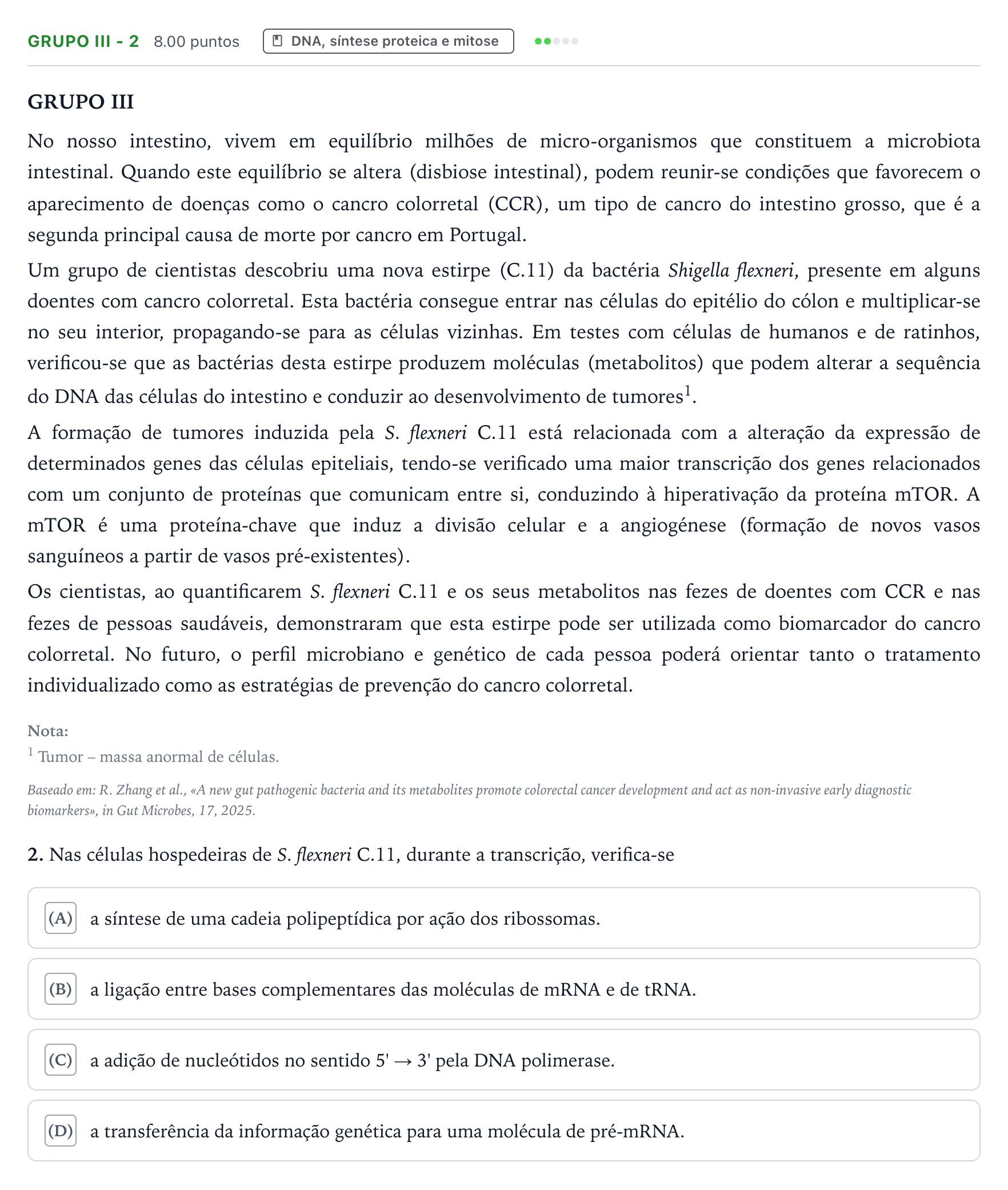 Enunciado: Grupo III - 2 · Exame Nacional Biologia e Geologia 2.ª fase 2026
