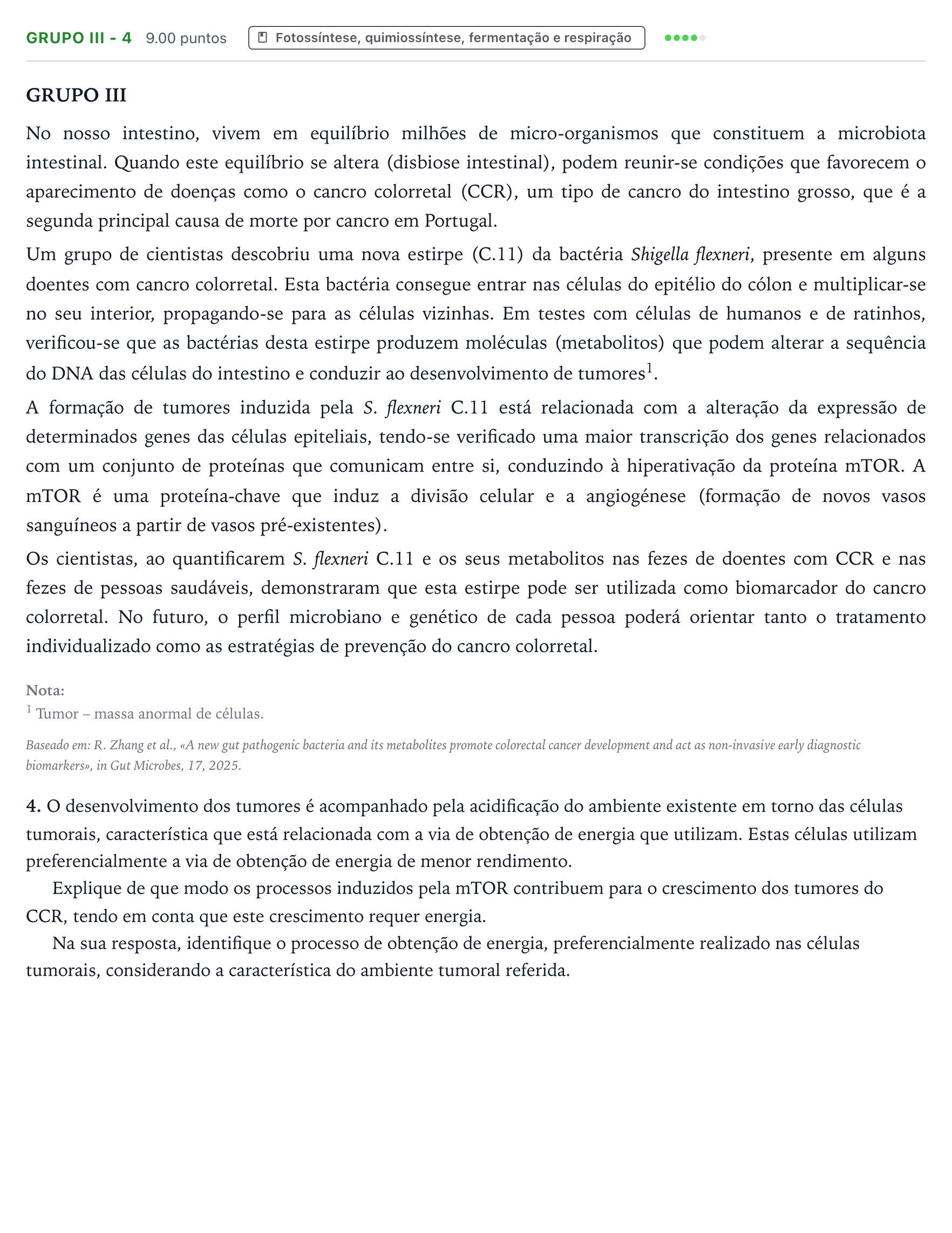 Enunciado: Grupo III - 4 · Exame Nacional Biologia e Geologia 2.ª fase 2026