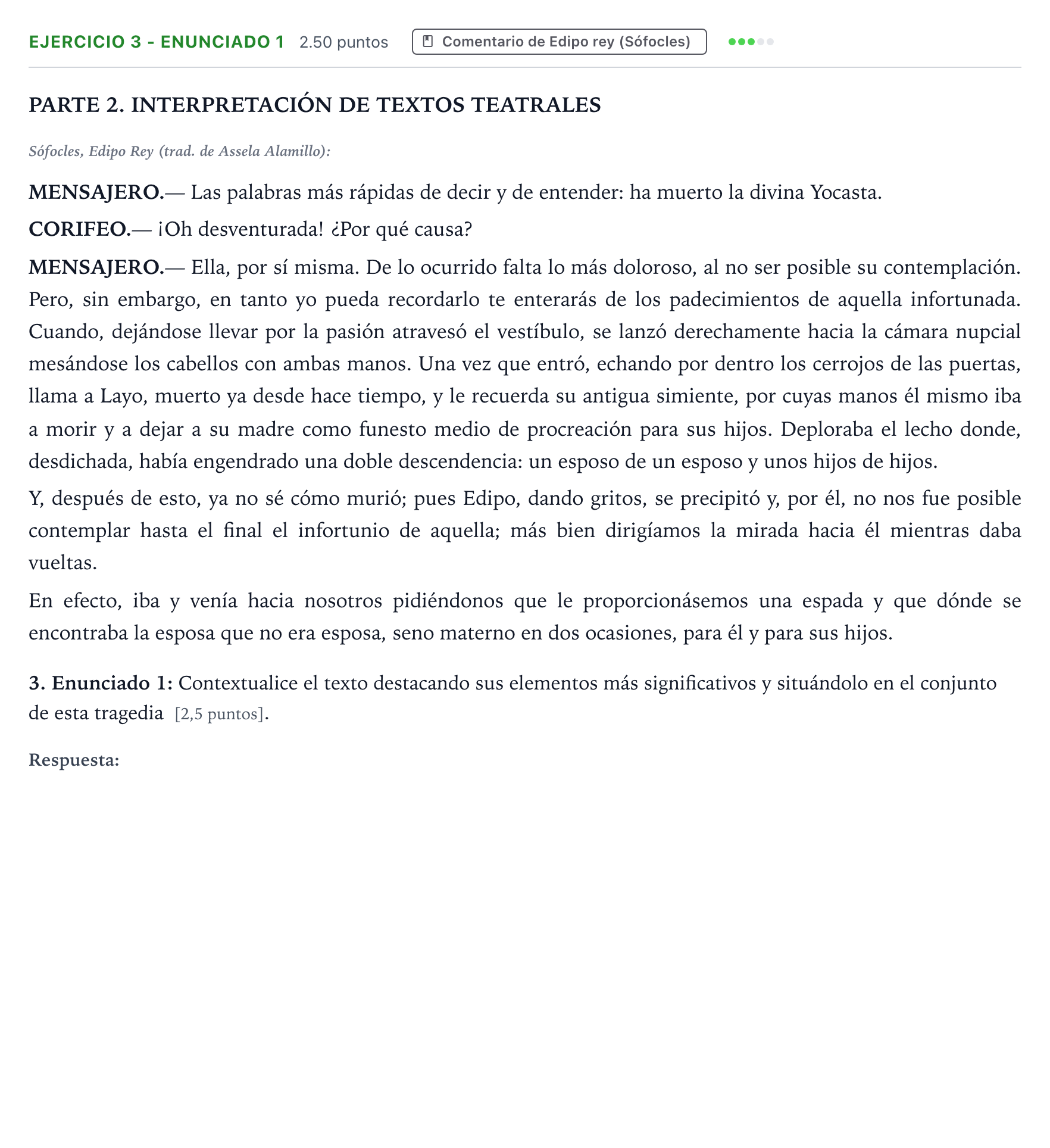 Enunciado: Ejercicio 3 - Enunciado 1 · Literatura Dramática PAU Aragón Extraordinaria 2025