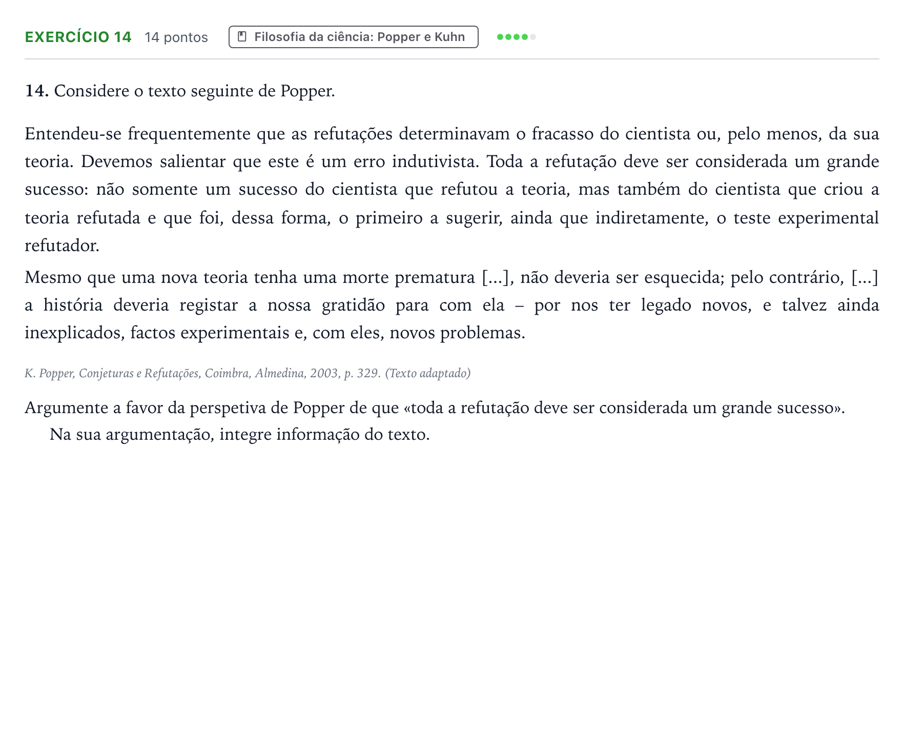 Enunciado: Exercício 14 · Exame Nacional Filosofia 2.ª fase 2026