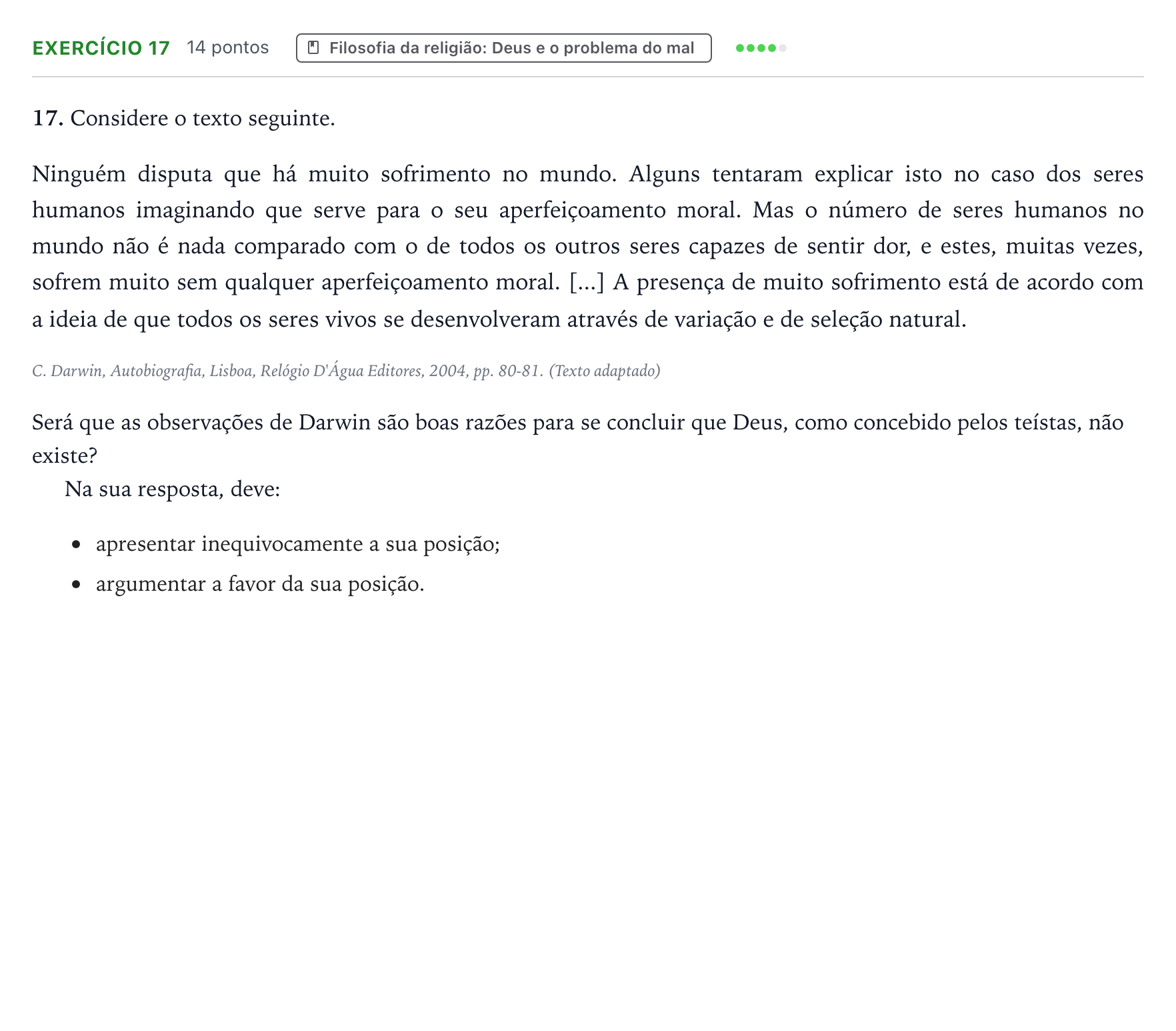 Enunciado: Exercício 17 · Exame Nacional Filosofia 2.ª fase 2026