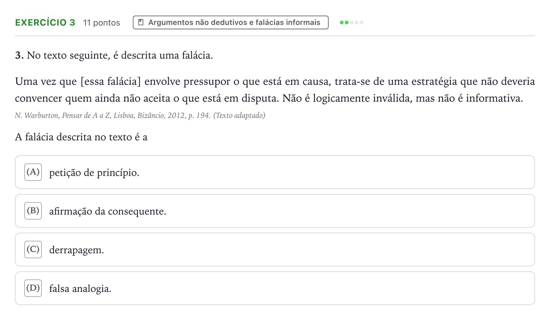 Enunciado: Exercício 3 · Exame Nacional Filosofia 2.ª fase 2026