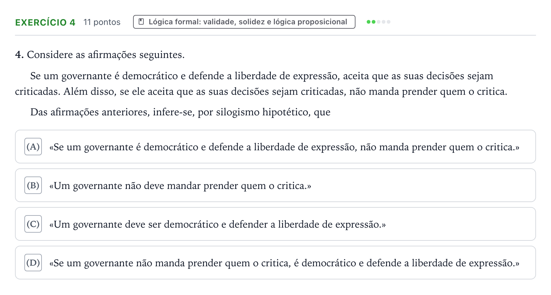 Enunciado: Exercício 4 · Exame Nacional Filosofia 2.ª fase 2026