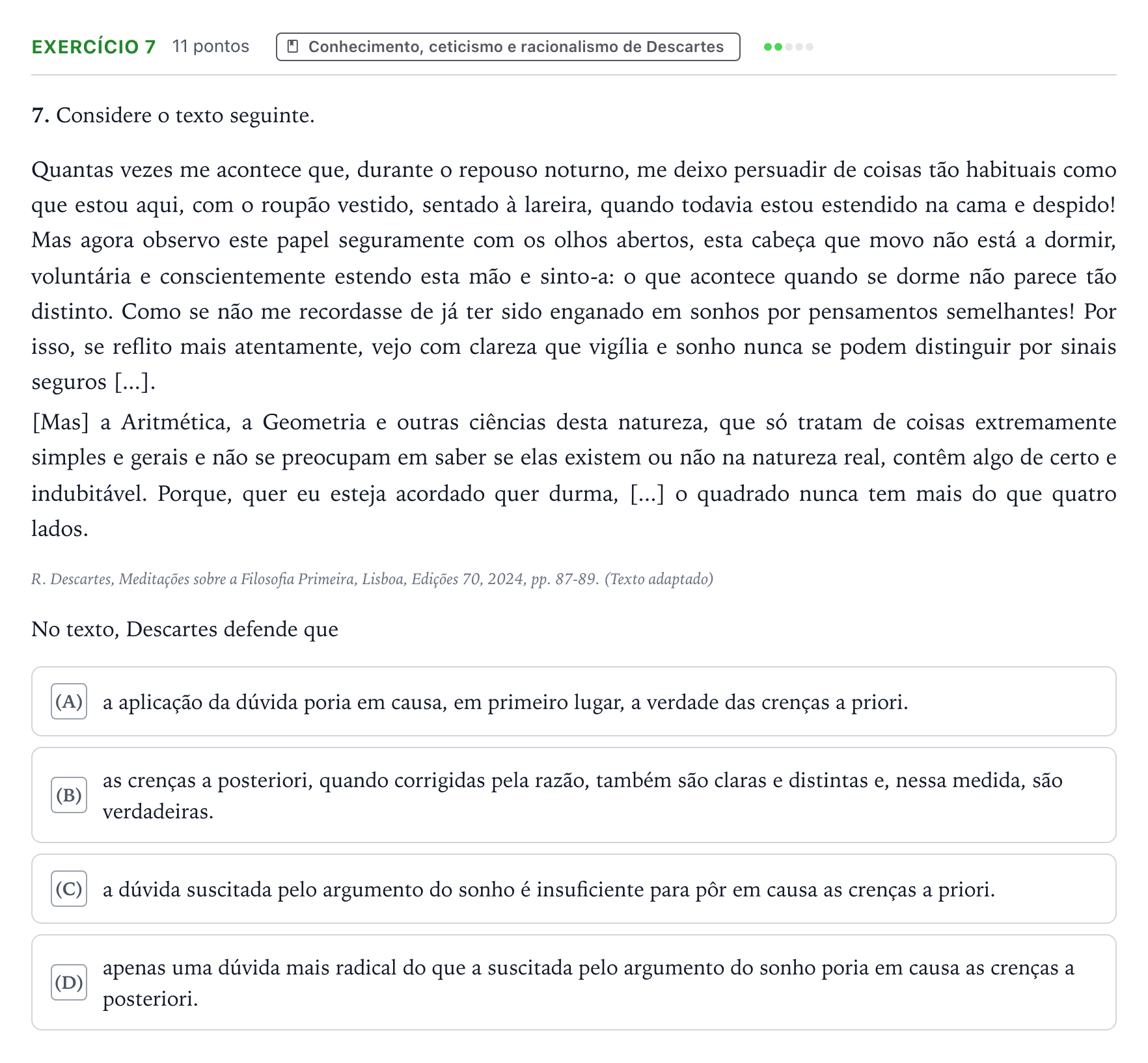 Enunciado: Exercício 7 · Exame Nacional Filosofia 2.ª fase 2026