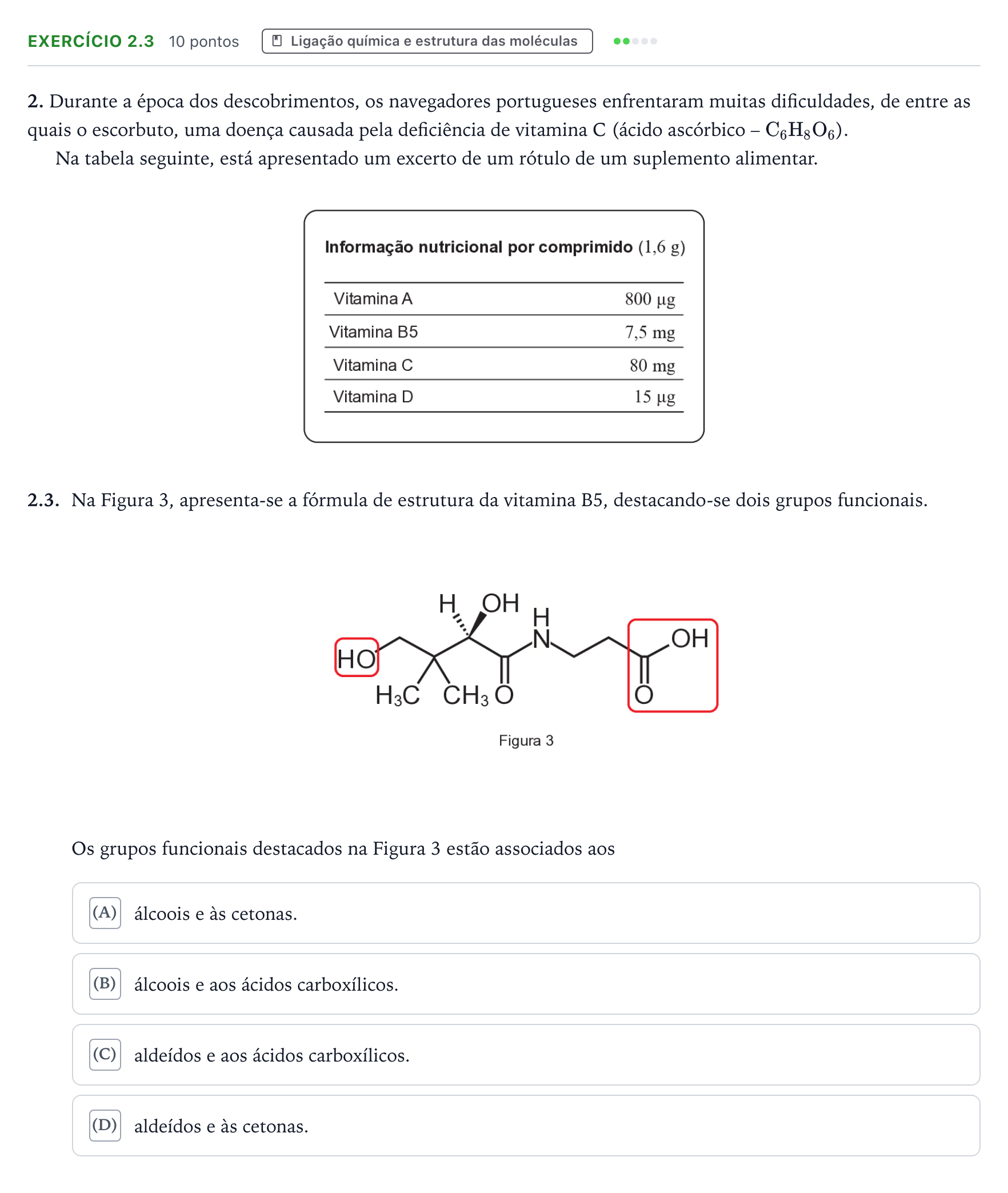 Enunciado: Exercício 2.3 - Ligação química e estrutura das moléculas · Exame Nacional Física e Química A Época especial 2026