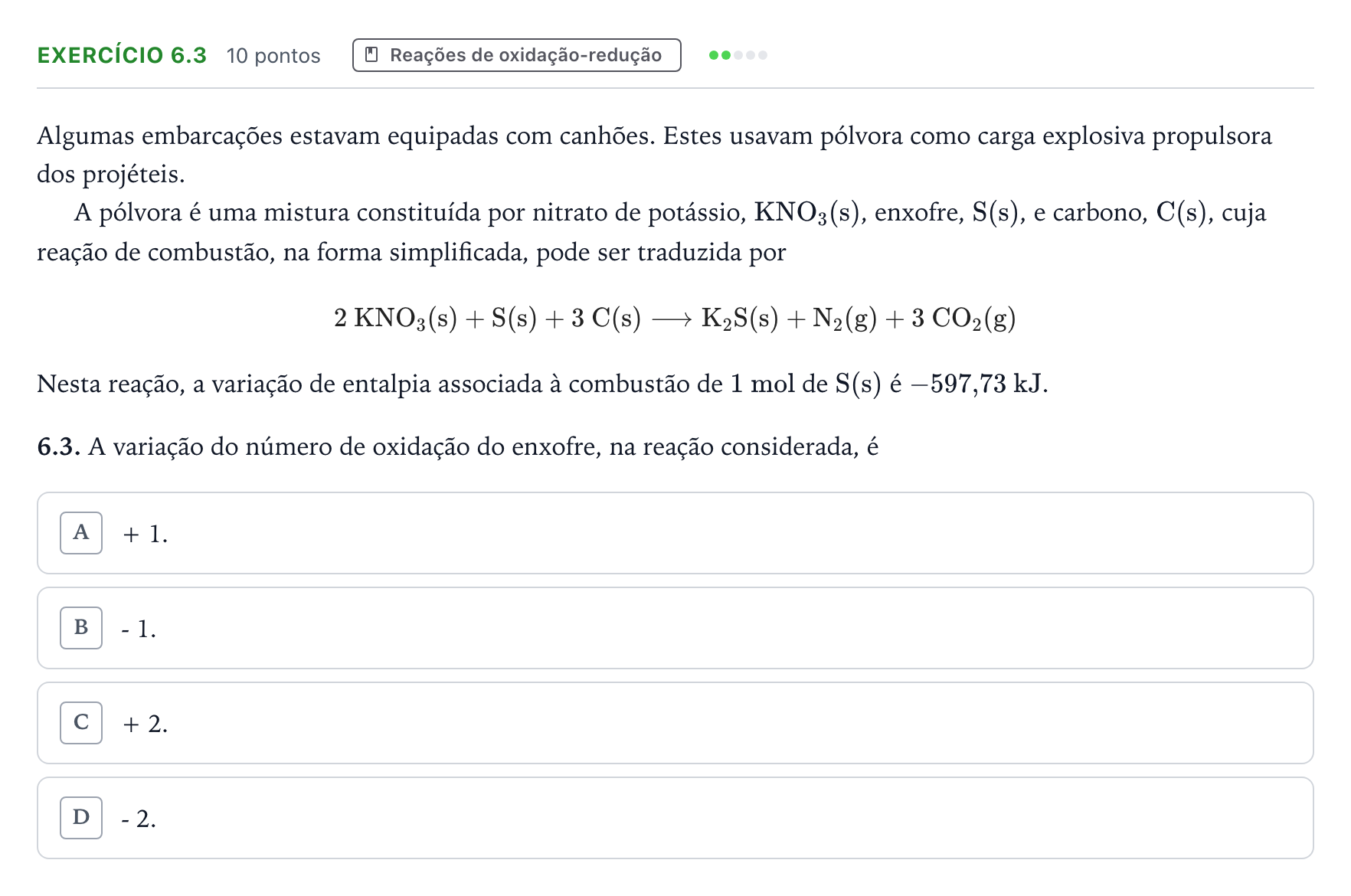 Enunciado: Exercício 6.3 - Reações de oxidação-redução · Exame Nacional Física e Química A Época especial 2026