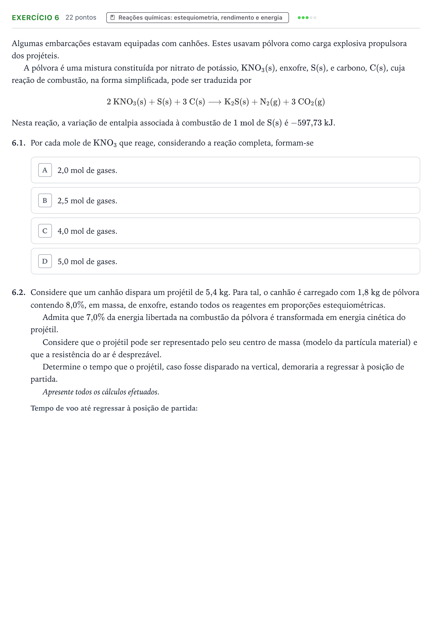 Enunciado: Exercício 6 - Reações químicas: estequiometria, rendimento… · Exame Nacional Física e Química A Época especial 2026