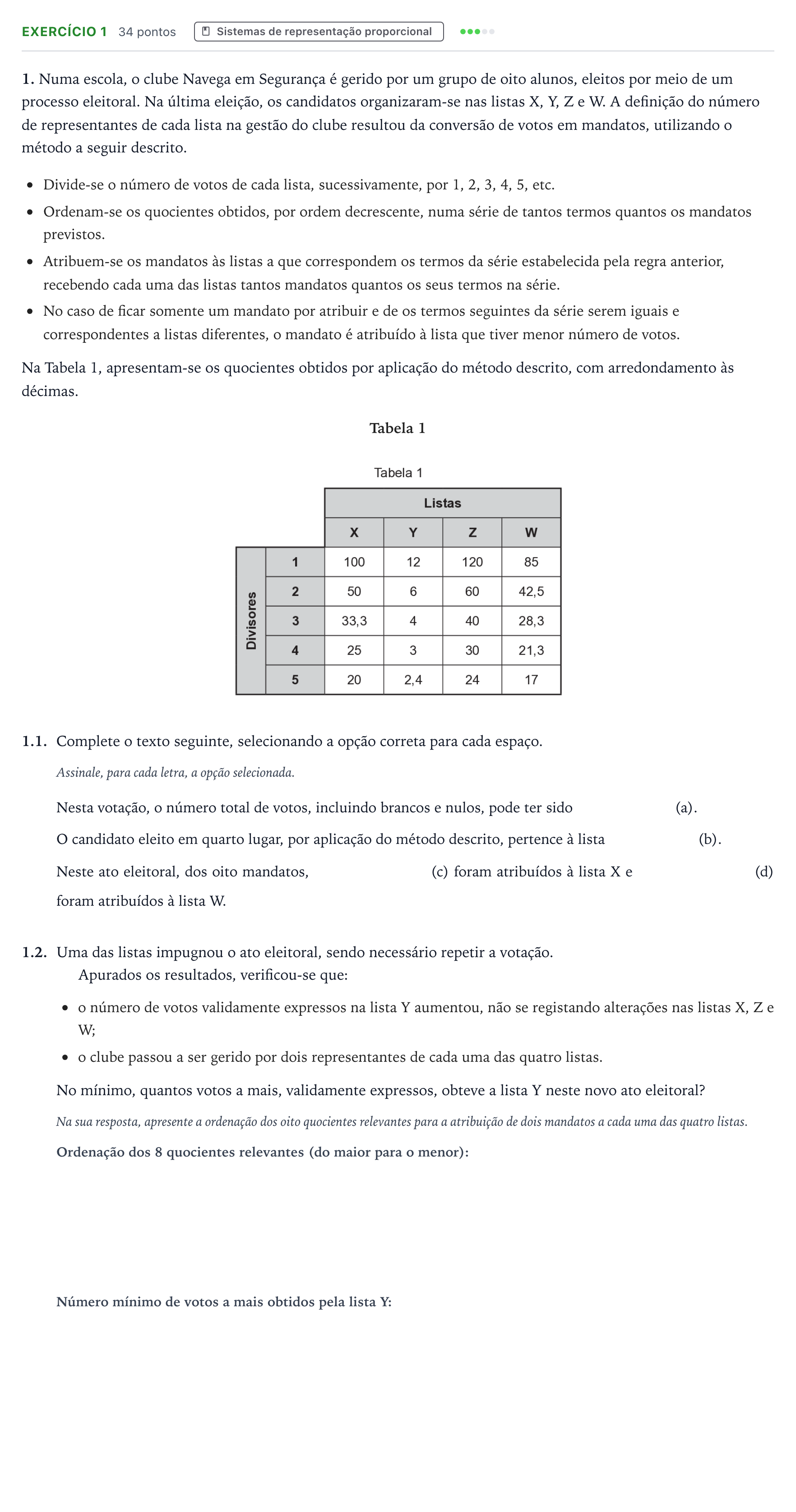 Enunciado: Exercício 1 · Exame Nacional Matemática Aplicada às Ciências Sociais Época especial 2026