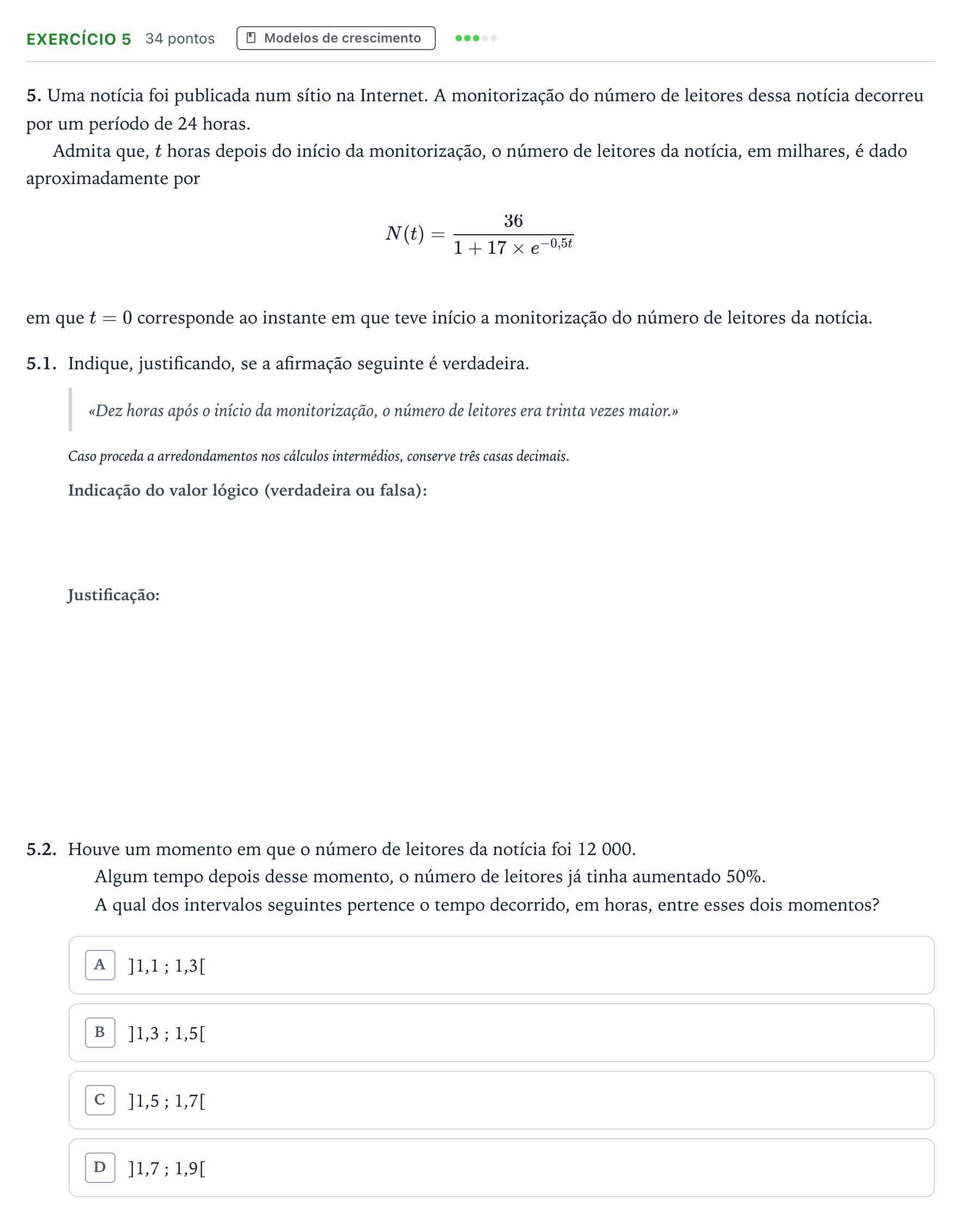 Enunciado: Exercício 5 · Exame Nacional Matemática Aplicada às Ciências Sociais Época especial 2026