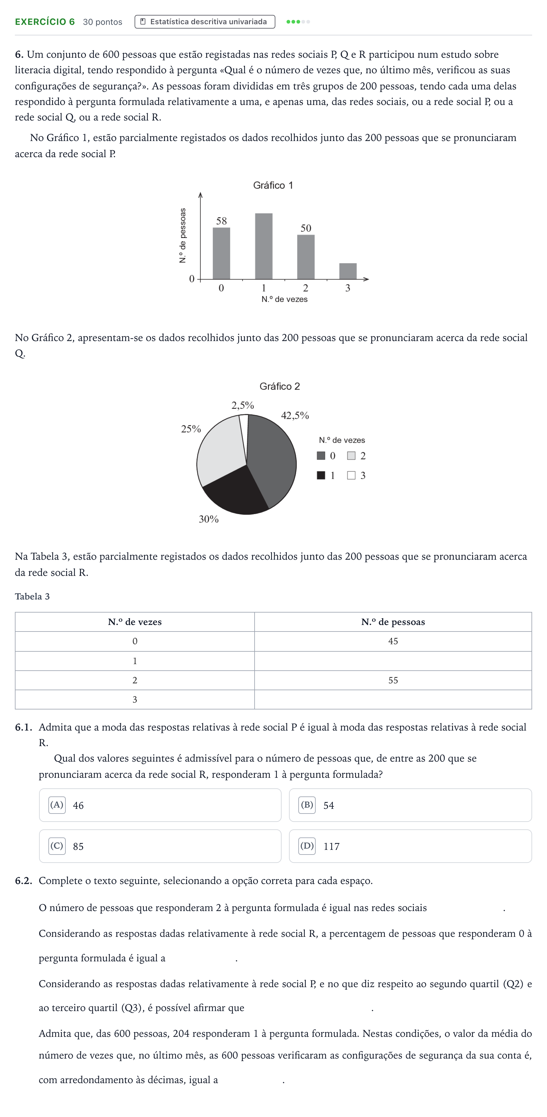 Enunciado: Exercício 6 · Exame Nacional Matemática Aplicada às Ciências Sociais Época especial 2026