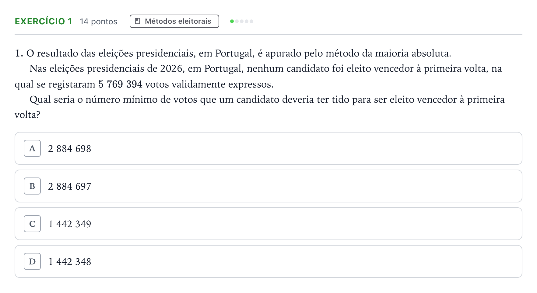 Enunciado: Exercício 1 · Exame Nacional Matemática B Época especial 2026