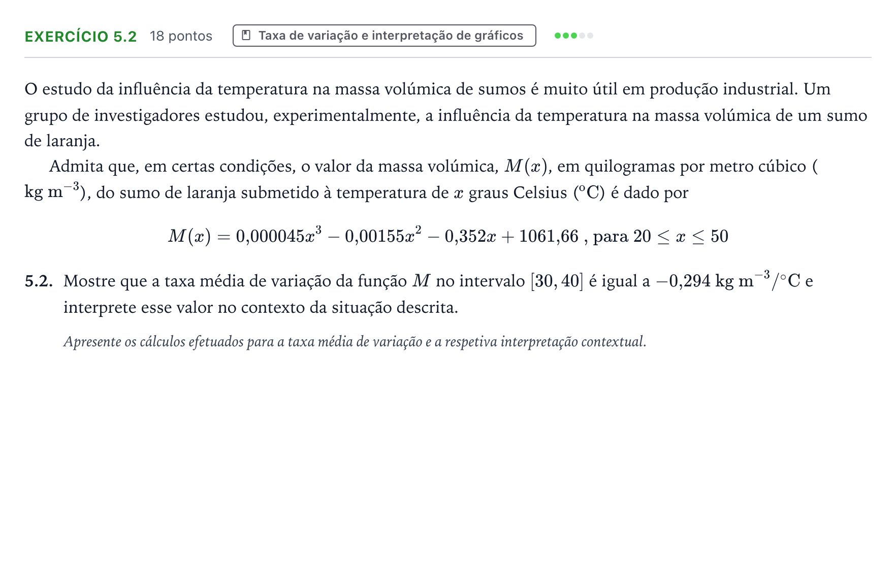 Enunciado: Exercício 5.2 - Taxa de variação · Exame Nacional Matemática B Época especial 2026