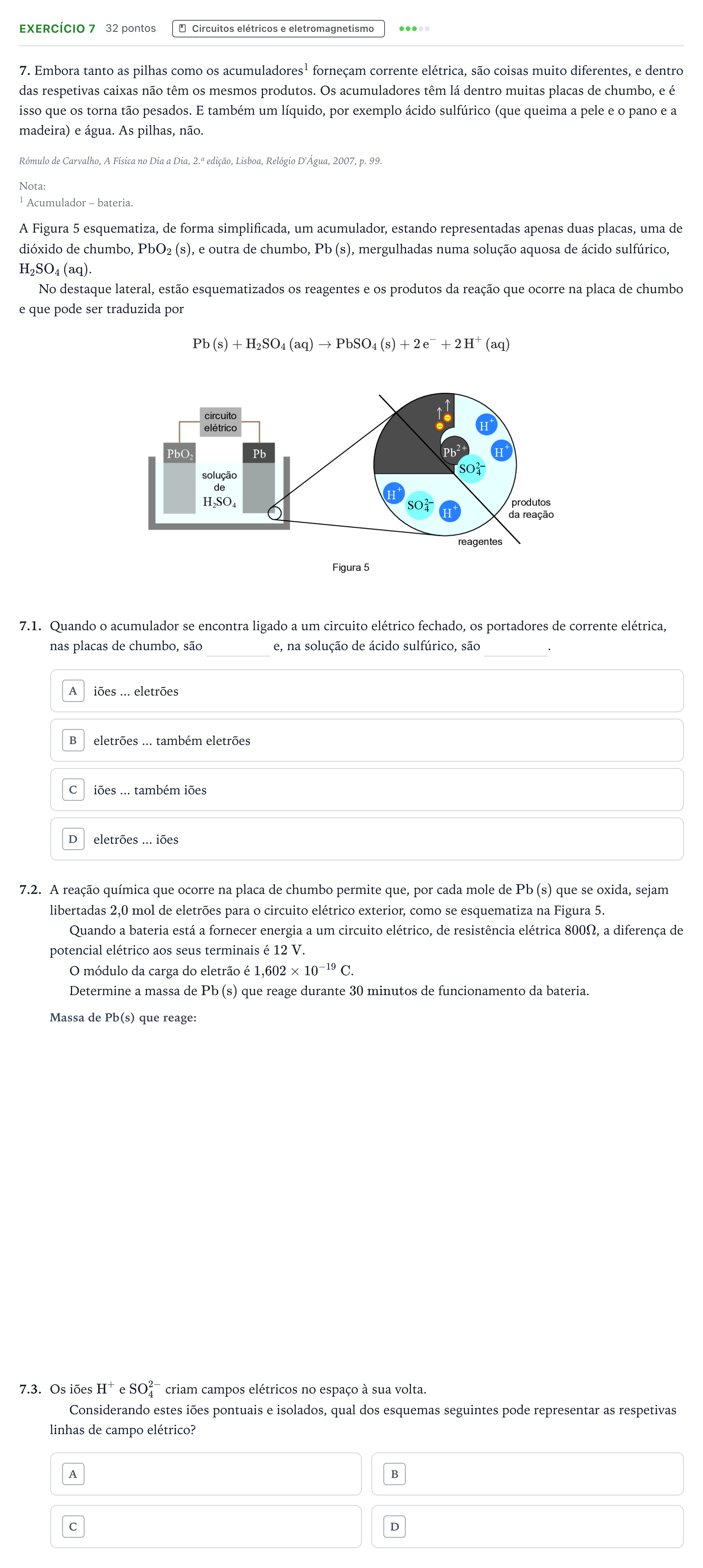 Enunciado: Exercício 7 · Exame Nacional Física e Química A 1.ª fase 2026